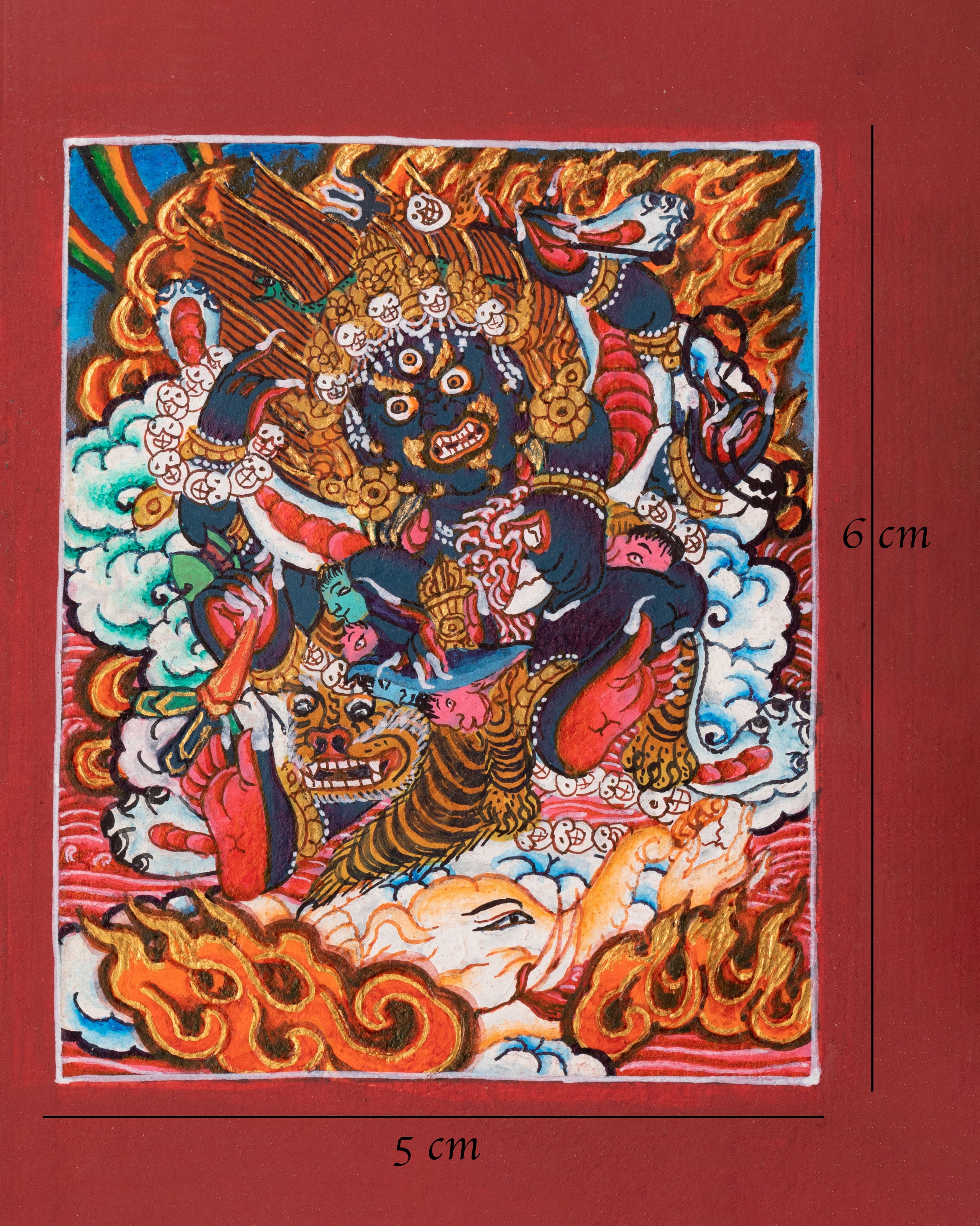 Buddhist Six-Armed Mahakala Thangka for Locket | Tibetan Buddhist Amulet