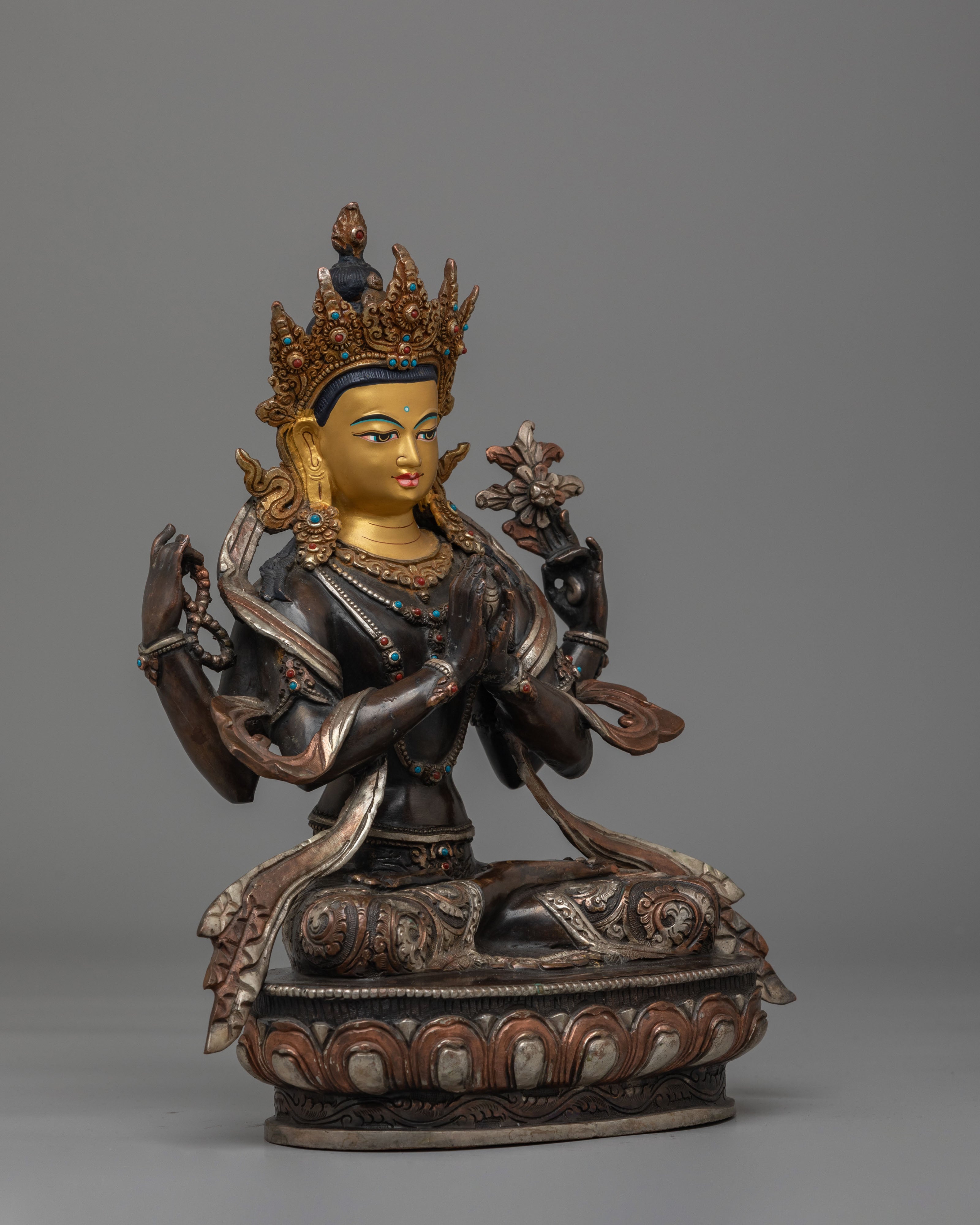 Sacred Himalayan Avalokiteshvara Statue | Tibetan Bodhisattva of Compassion