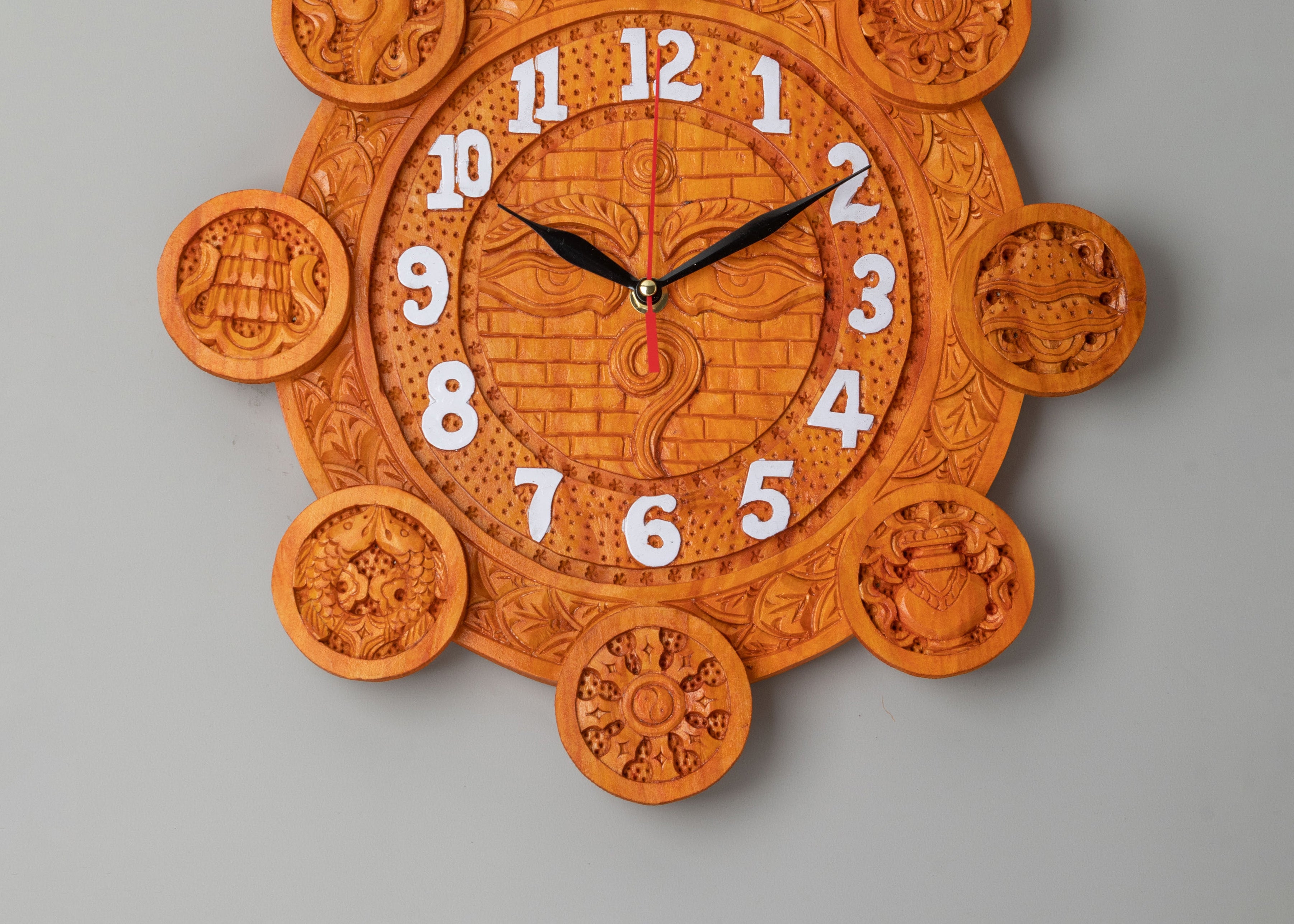 Handcrafted Wooden Wall Clock | Tibetan Decorative Timepiece