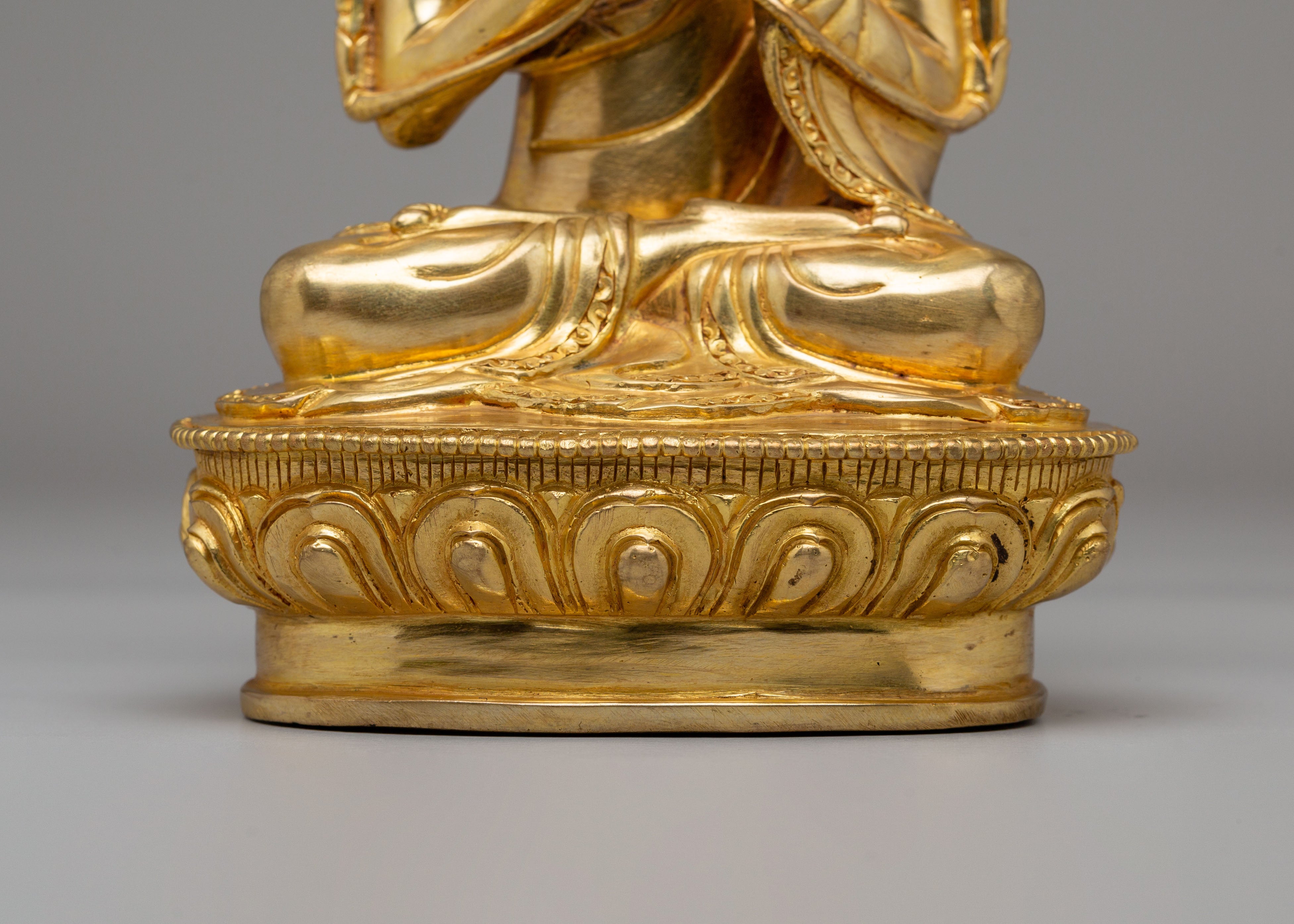 Buddhist Lama Tsongkhapa Set Statue | 24K Gold Plated Buddhist Sculpture