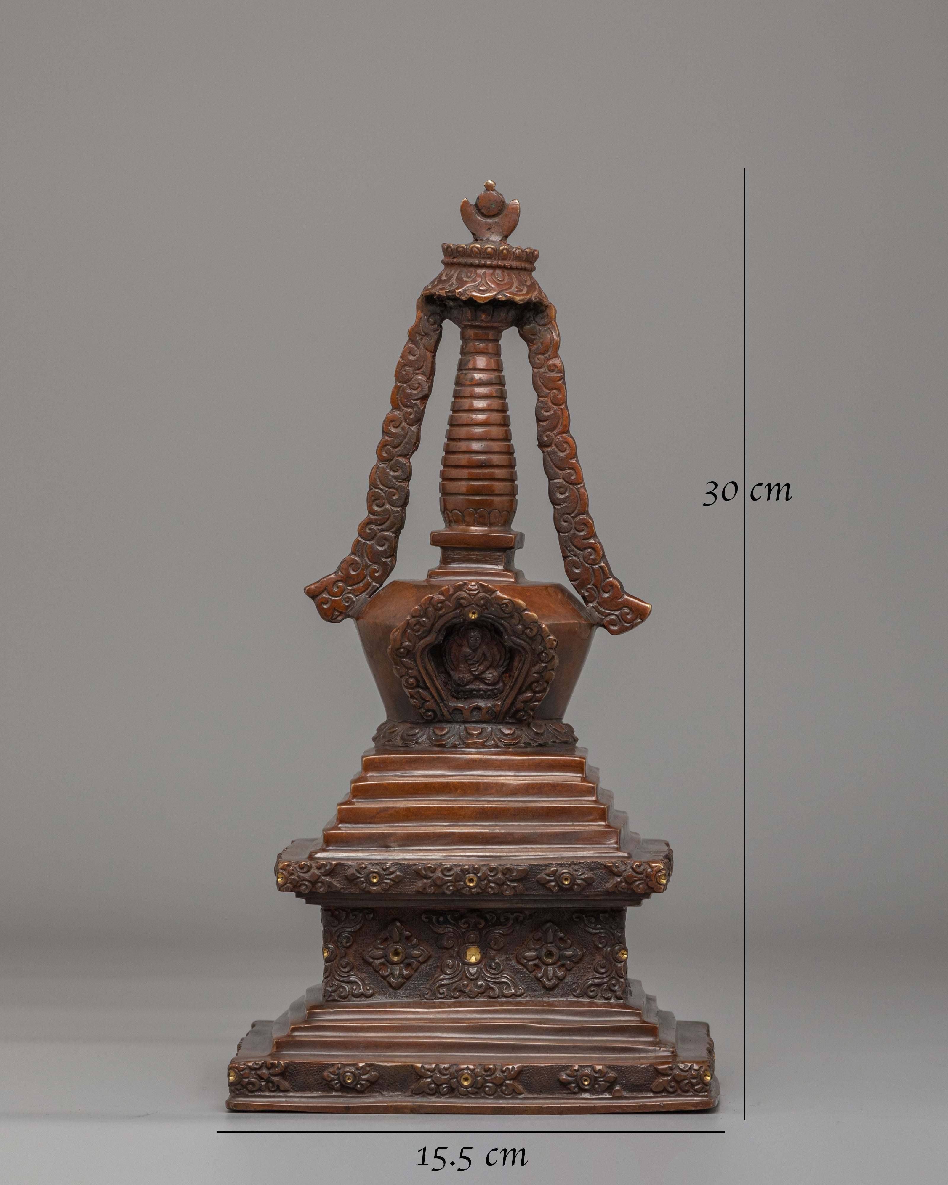 Himalayan Enlightenment Prayer Stupa | Oxidized Copper Decor