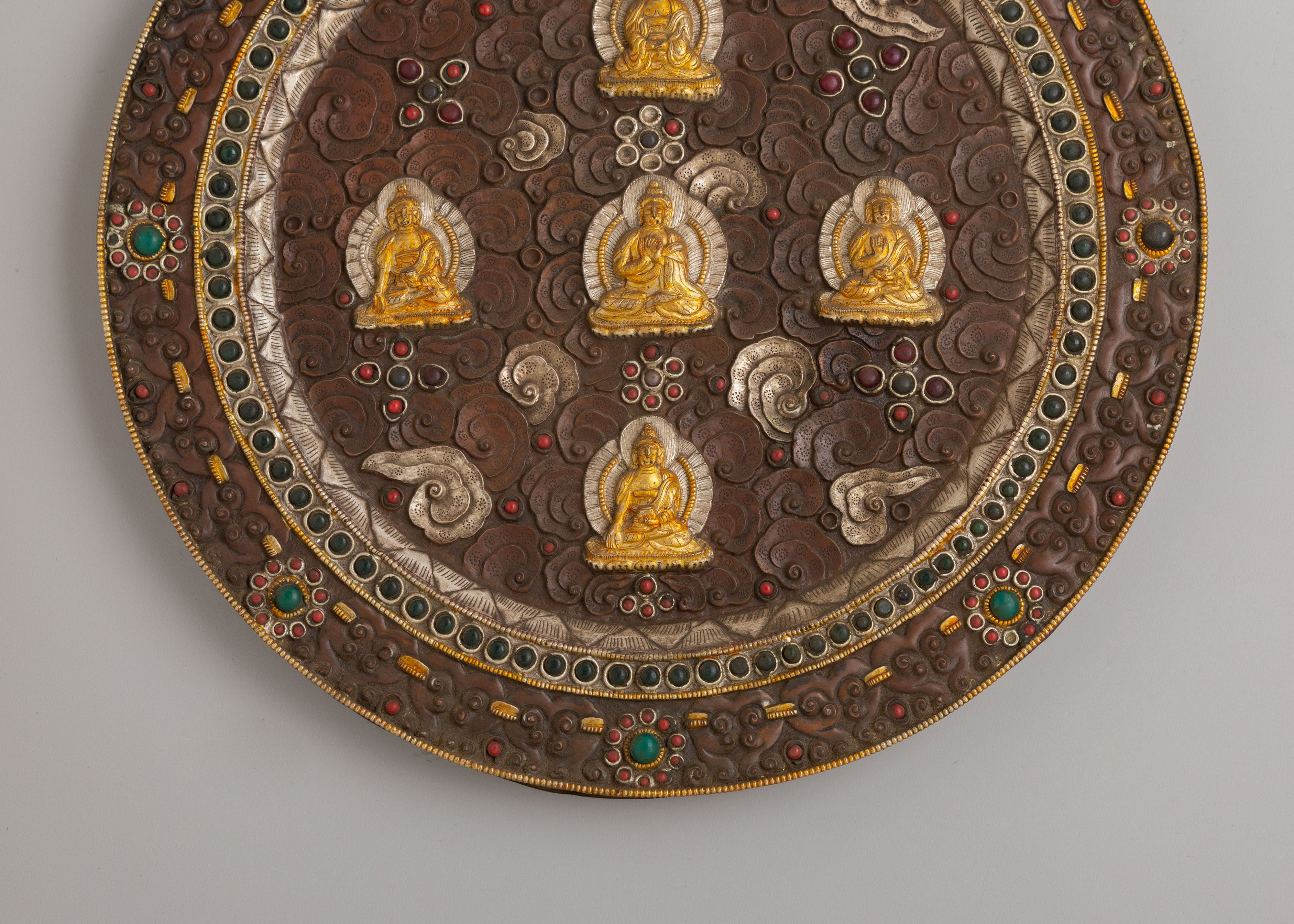 Sacred Five-Buddha Mandala Wall Hanging | Traditional Tibetan Artwork