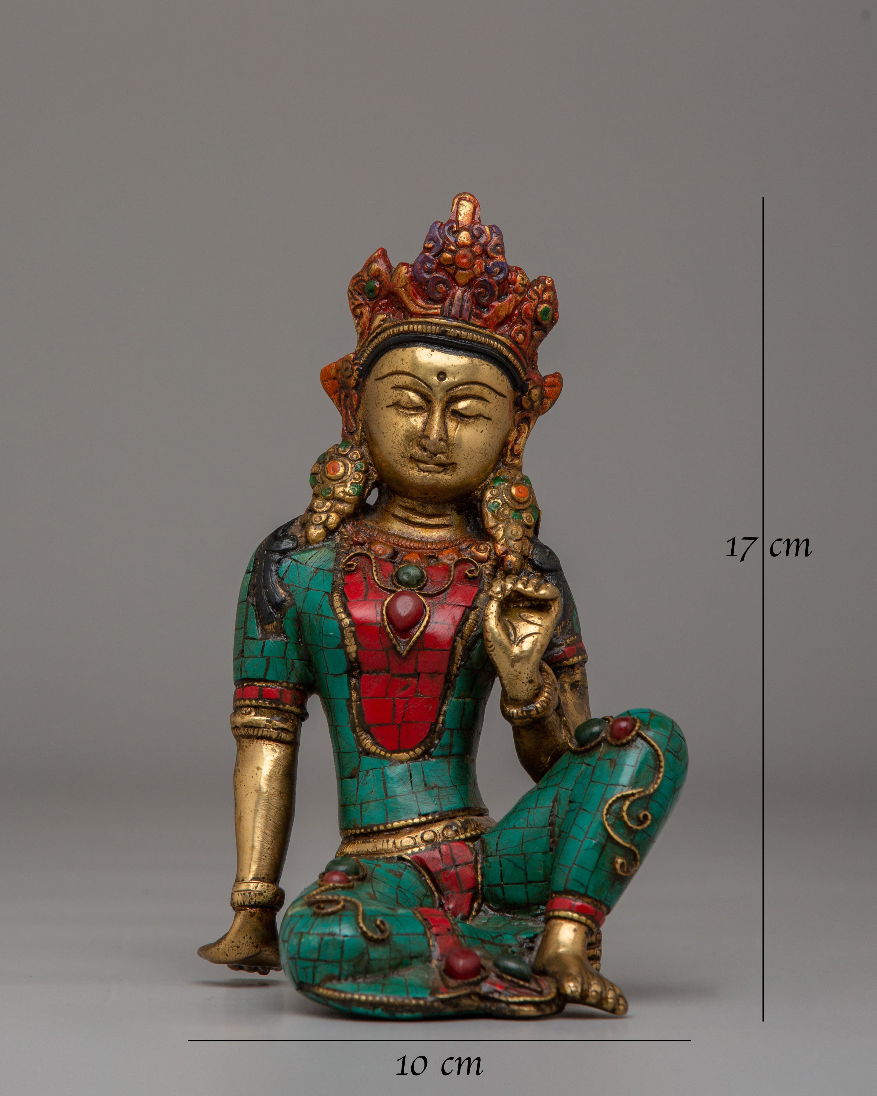 Traditional Tara Deity Statue | Green Tara Goddess Sculpture with Turquoise