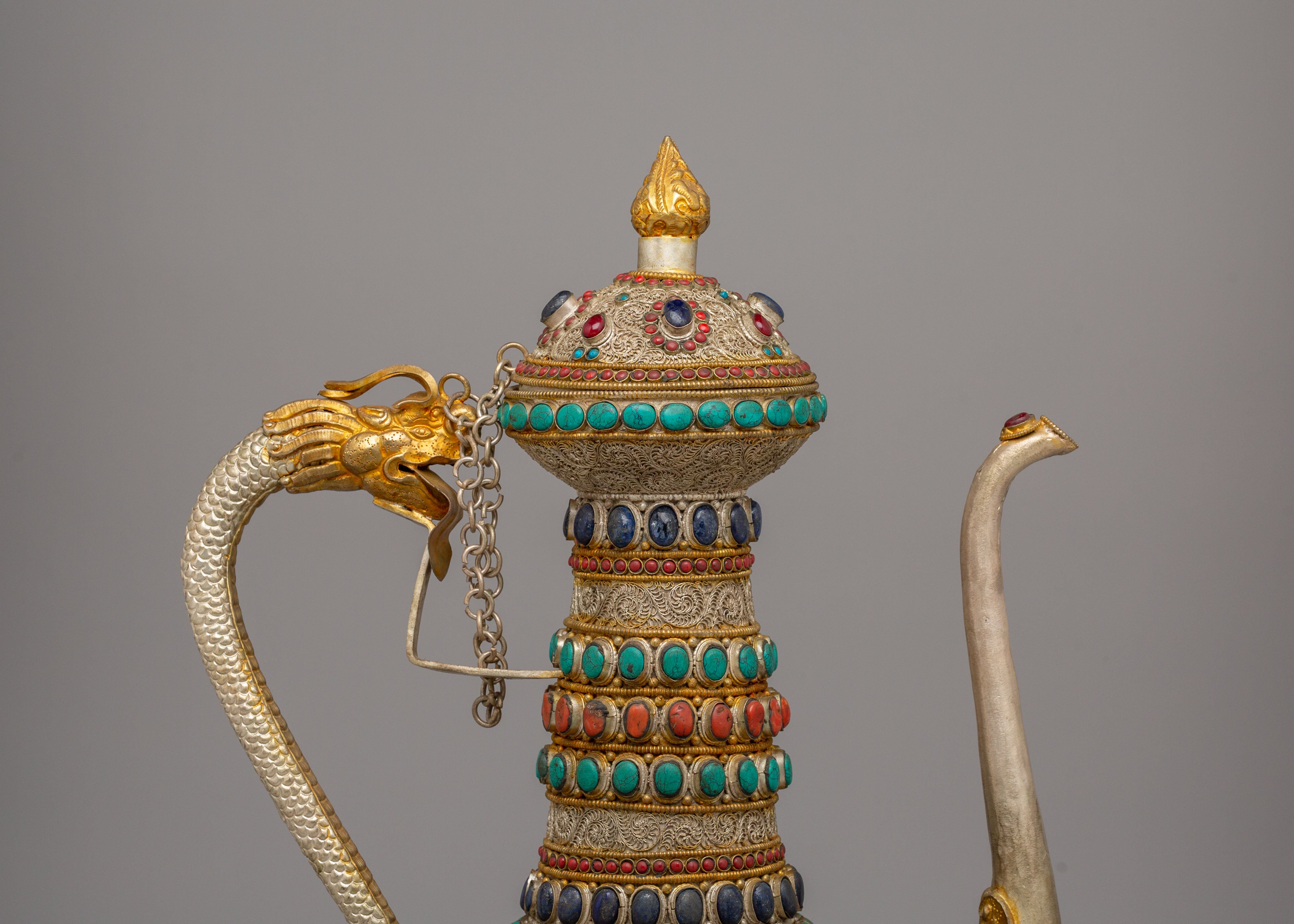 Himalayan Decorative Tea Pot | Copper & Gemstone Home Accent