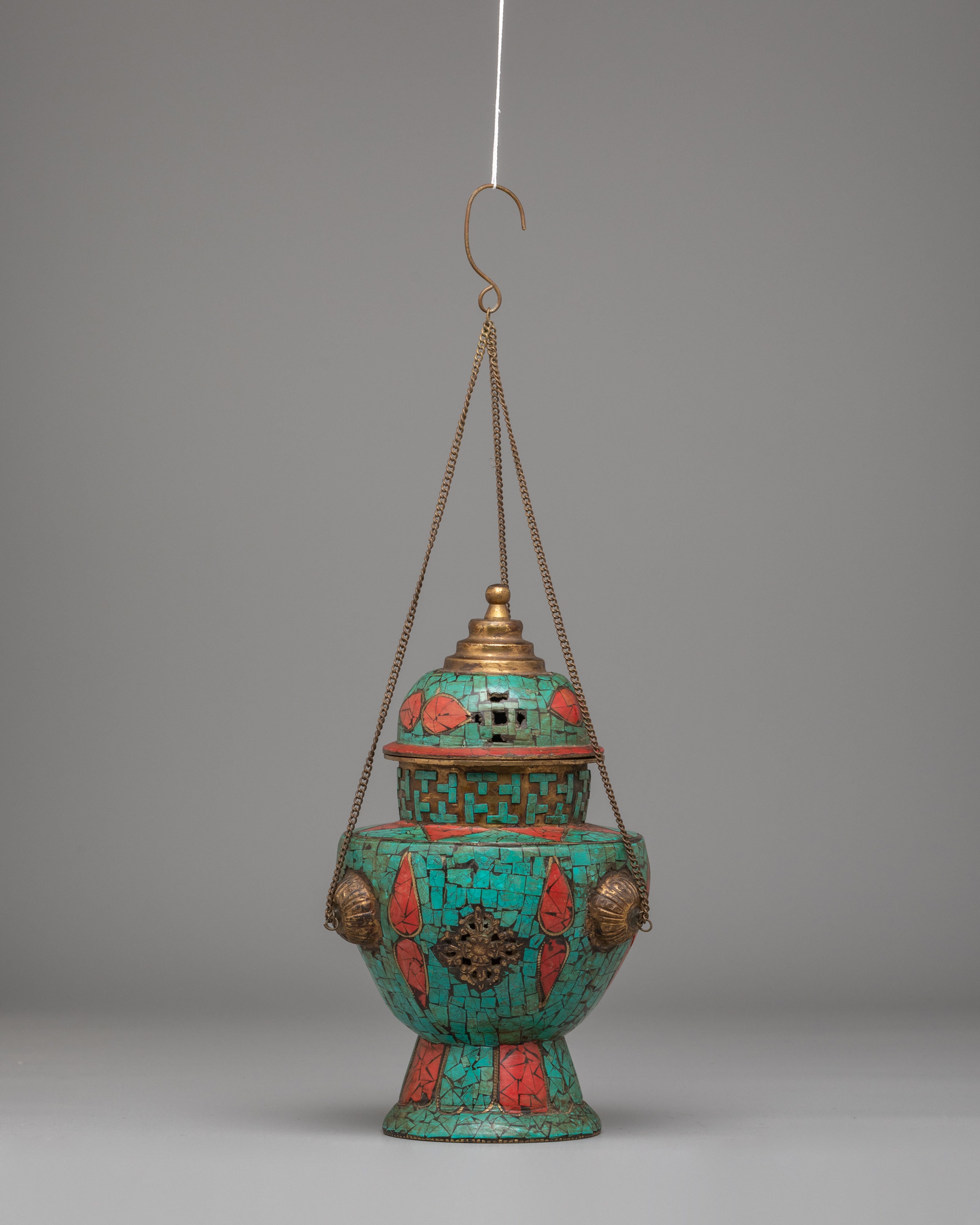 Spiritual Ritual Incense Burner | Tibetan Copper & Turquoise Decor
