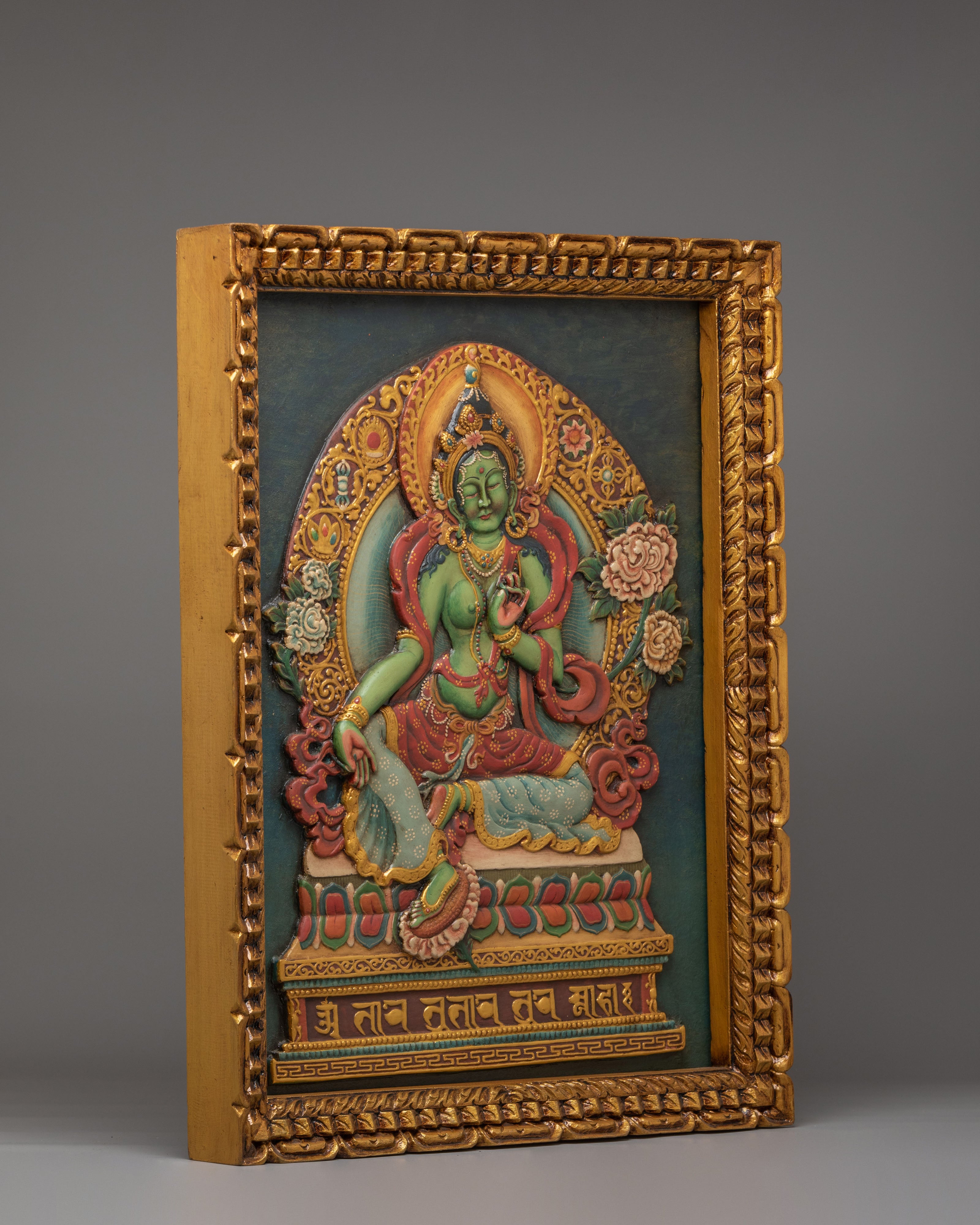 Traditional Green Tara Wall Hanging | Handcrafted Wooden Art