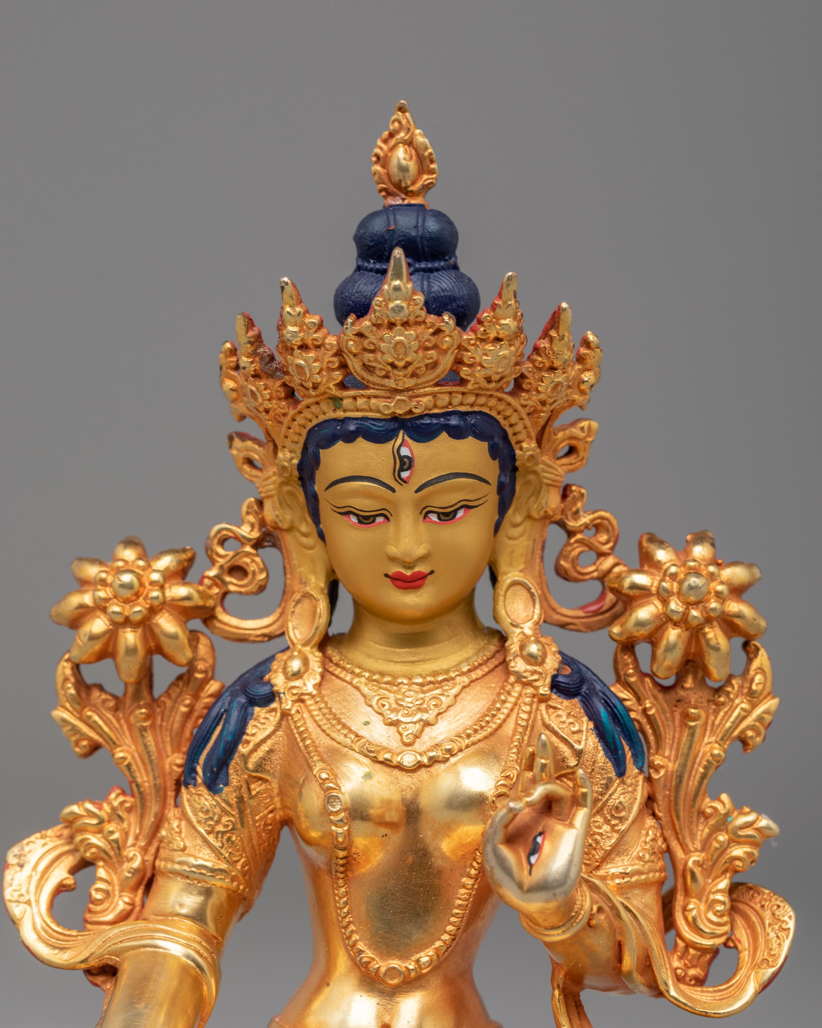 Himalayan White Tara Figurine | 24K Gold Plated Sculpture