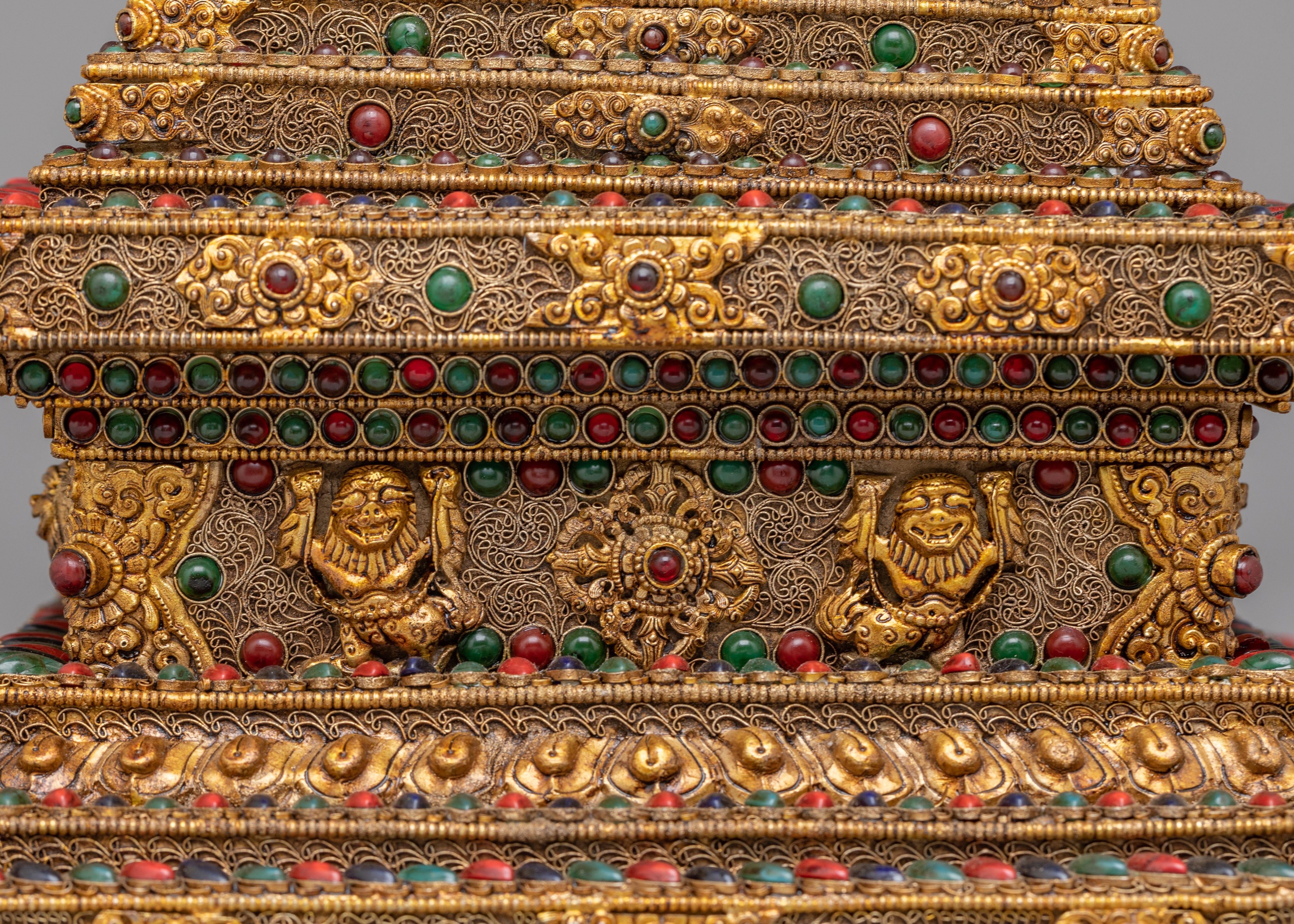 Gold-Plated Enlightenment Chorten | Handmade Buddhist Altar Decor