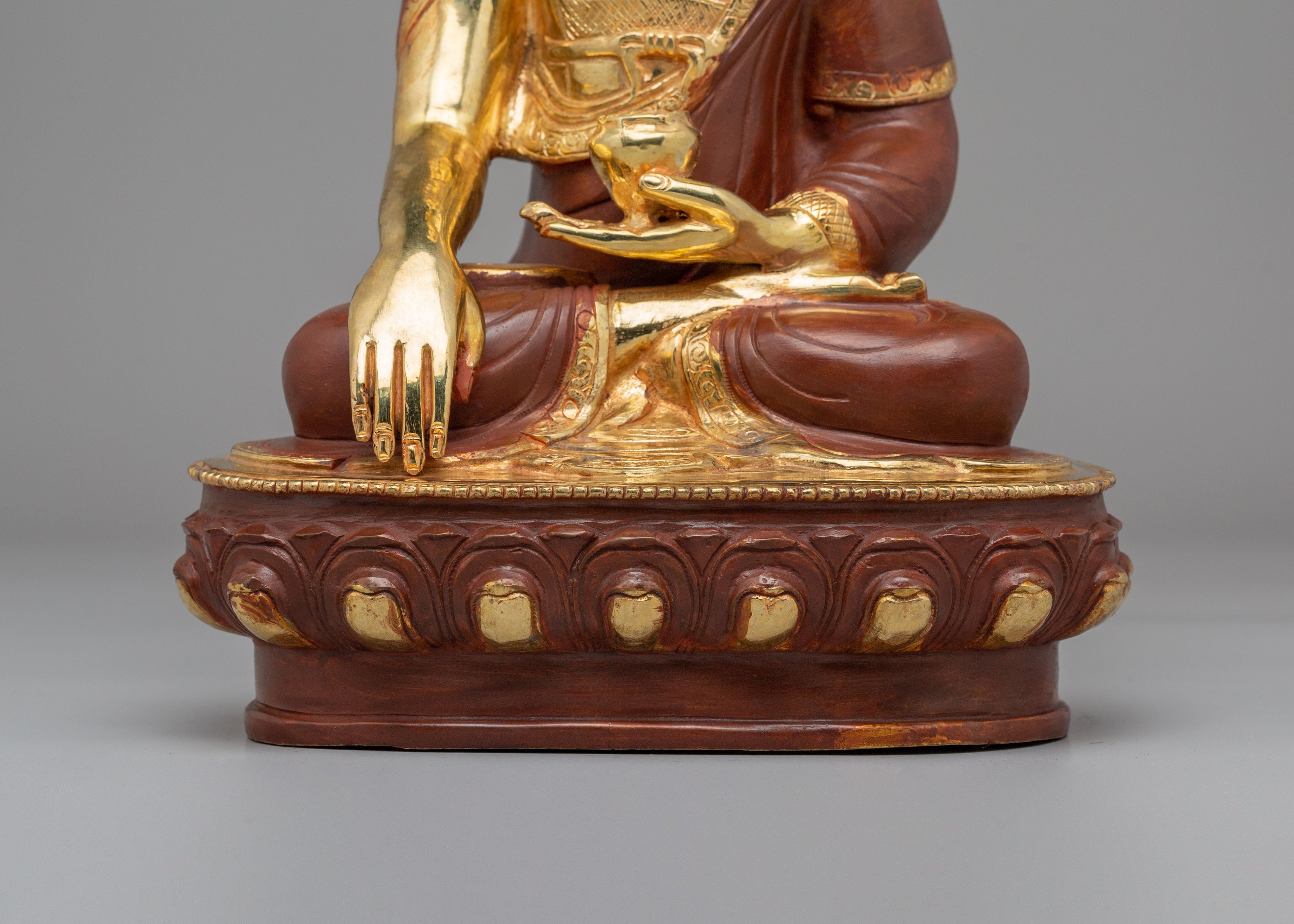 Sacred Tibetan Shakyamuni Buddha Sculpture | Gold Plated Meditation Altar Decor