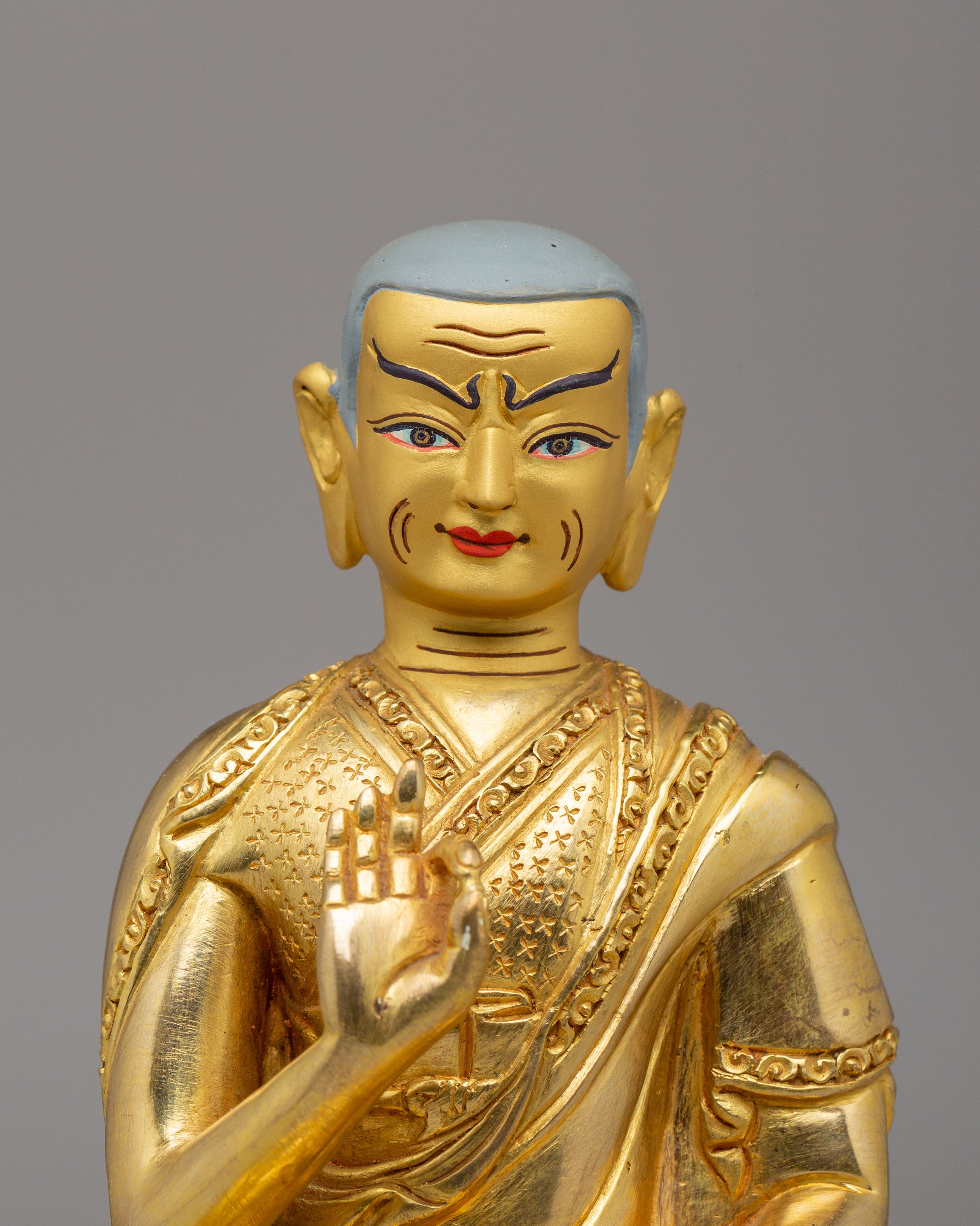 Buddhist Lama Tsongkhapa Set Statue | 24K Gold Plated Buddhist Sculpture