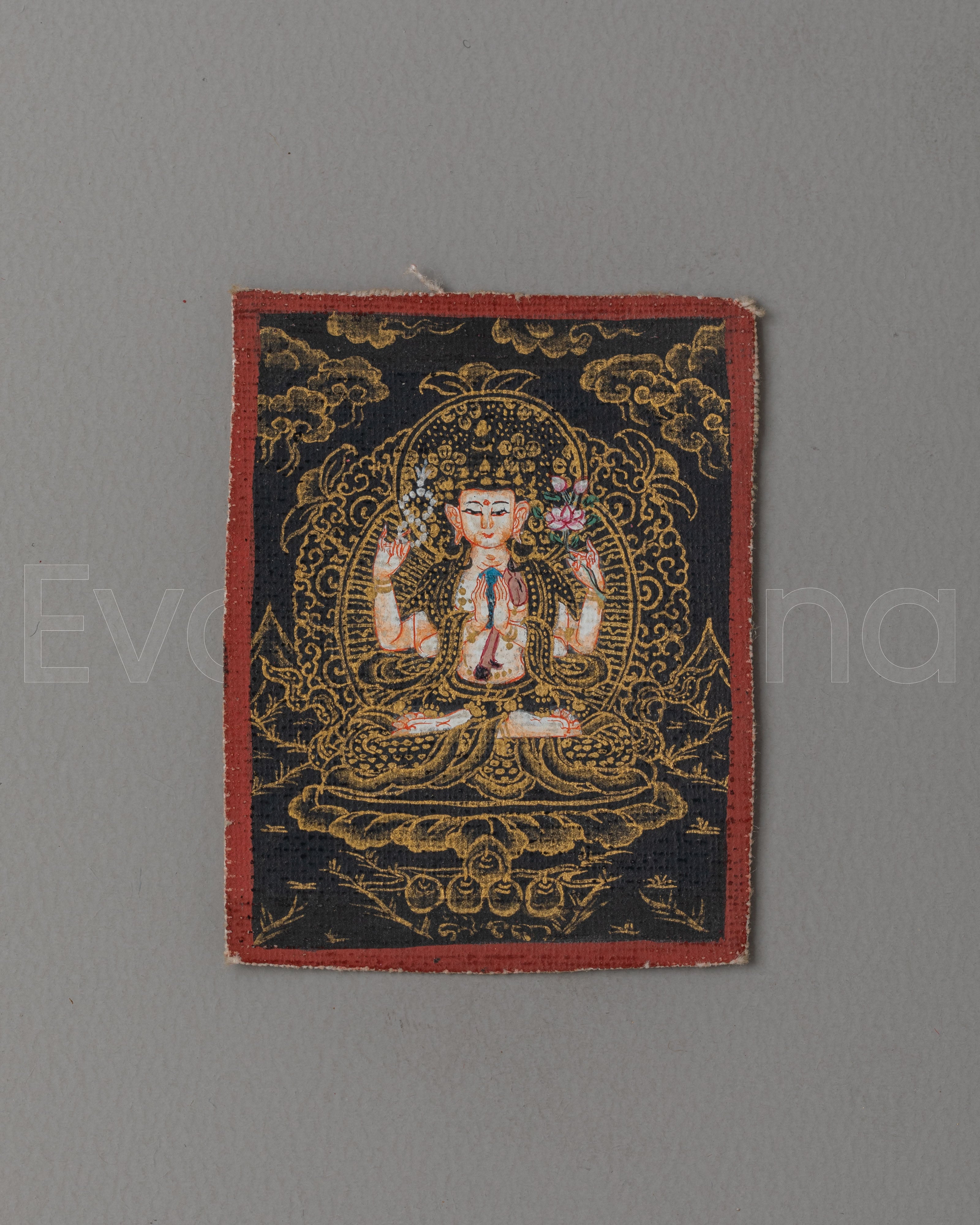 Handmade Chenrezig Thangka for Locket | Spiritual Jewelry