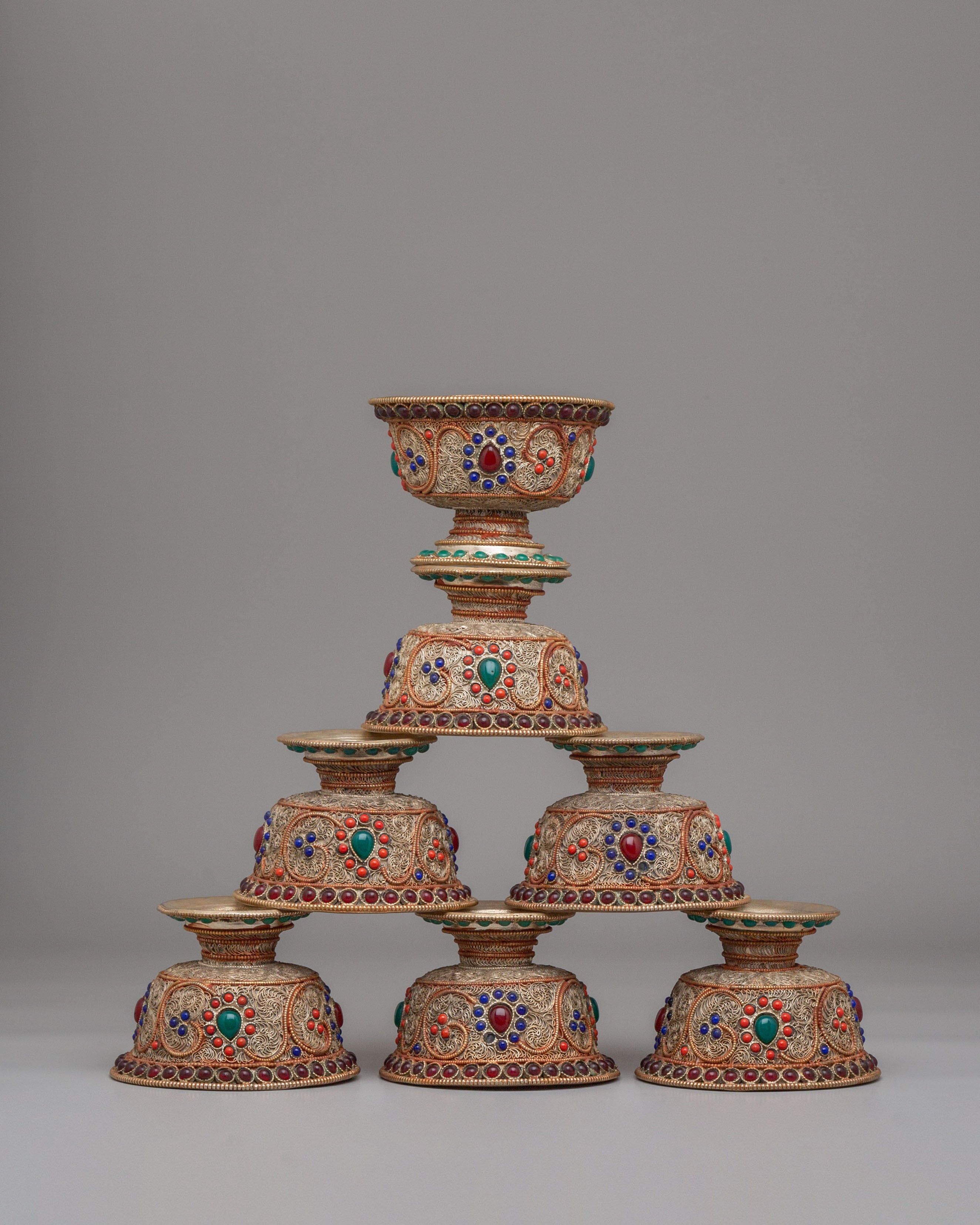 Handmade Filigree Offering Bowl Set | Tibetan Ritual Bowls