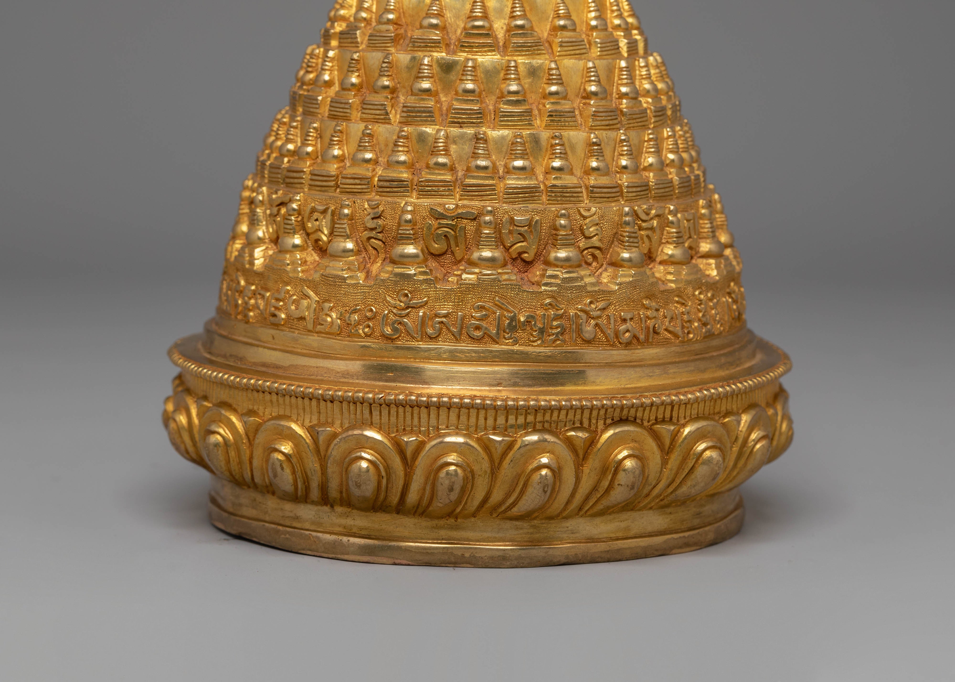 Gold Plated Buddhist Copper Stupa Art for Rituals, and Meditation