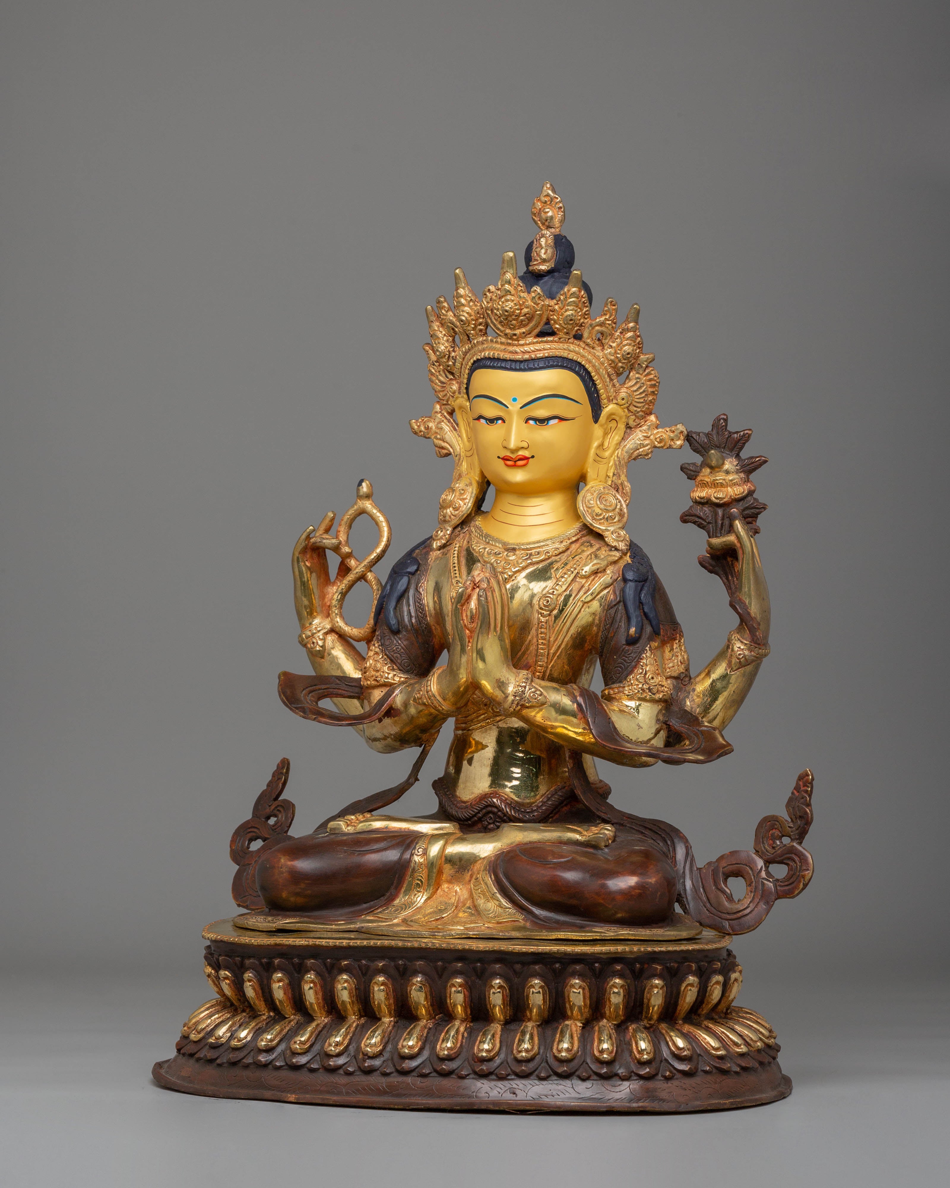 Chenrezig Meditation Statue | 24K Gold Gilded Avalokiteshvara Buddhist Sculpture