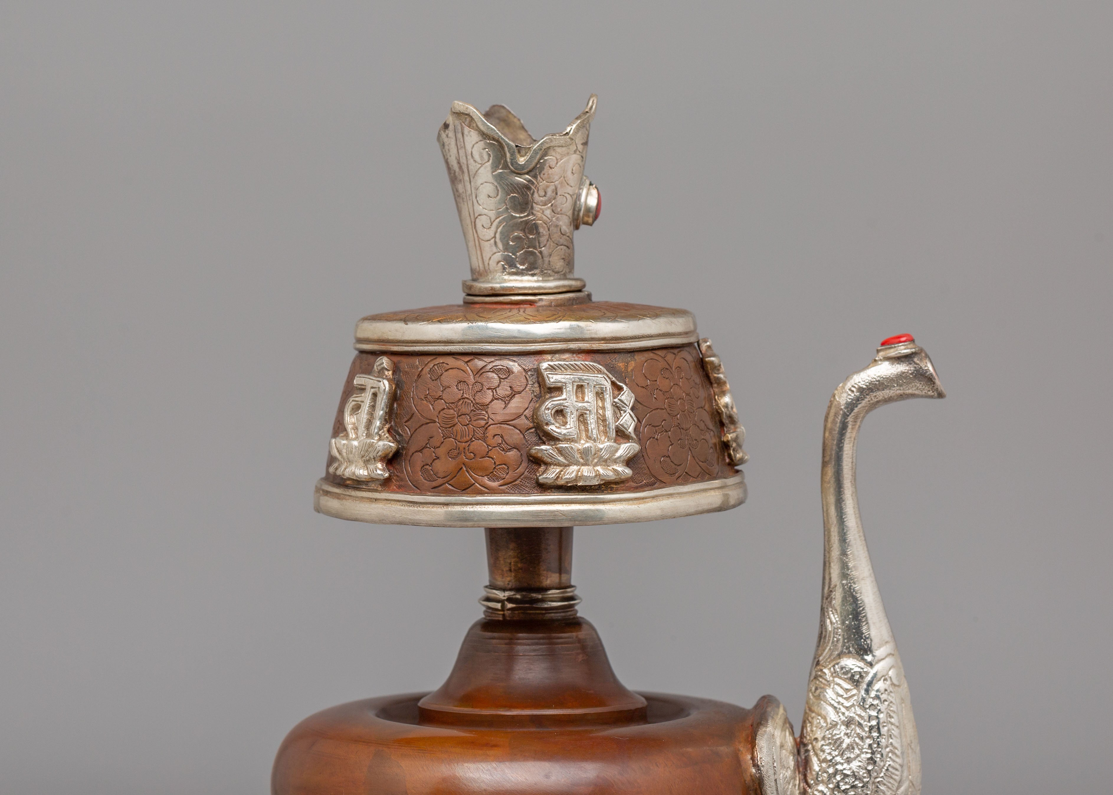 Spiritual Ceremonial Bhumba Pair | Tibetan Ritual Copper Silver Vessels