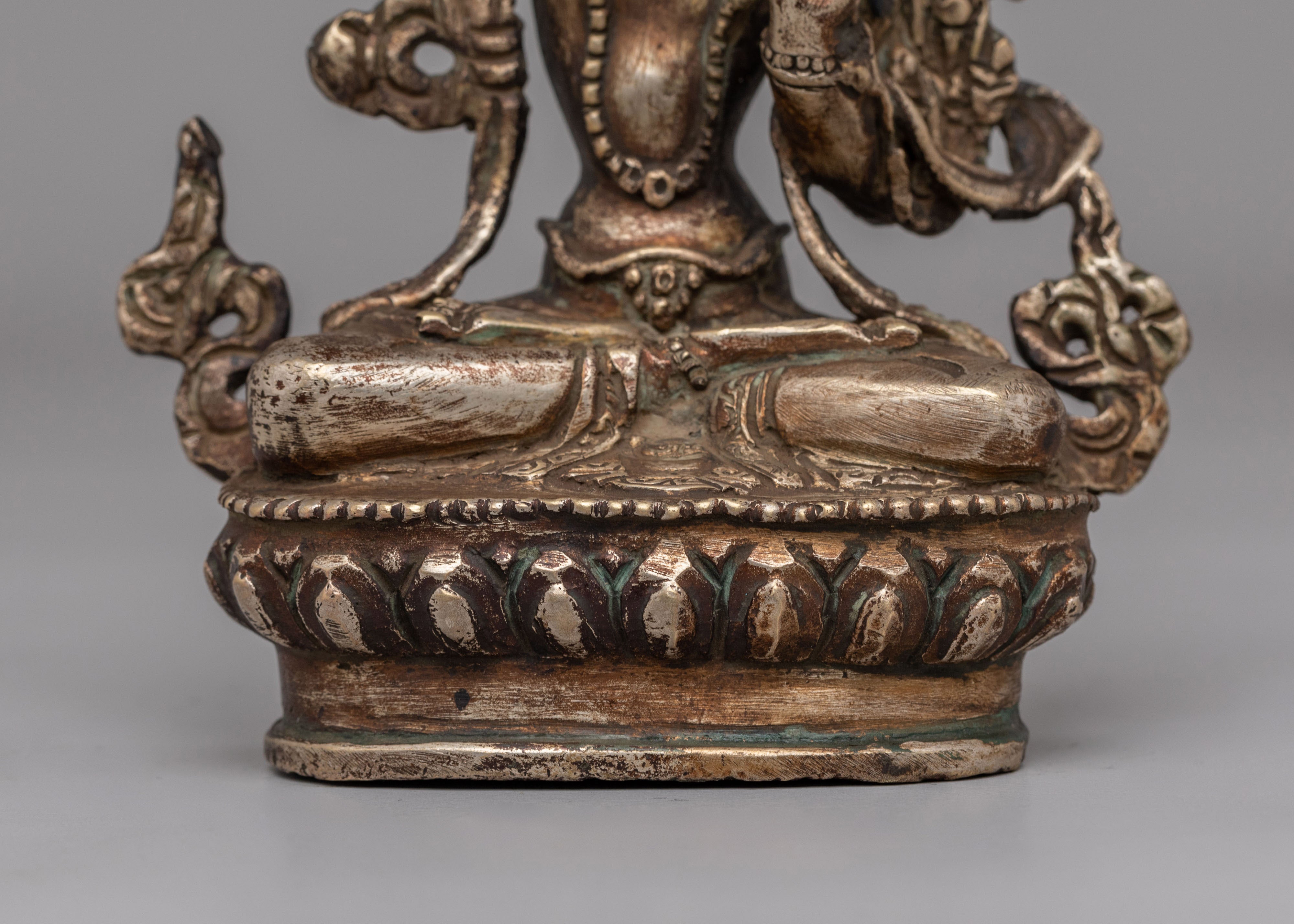 Himalayan Manjushri Statue for Shrine | Oxidized Brass Wisdom Deity
