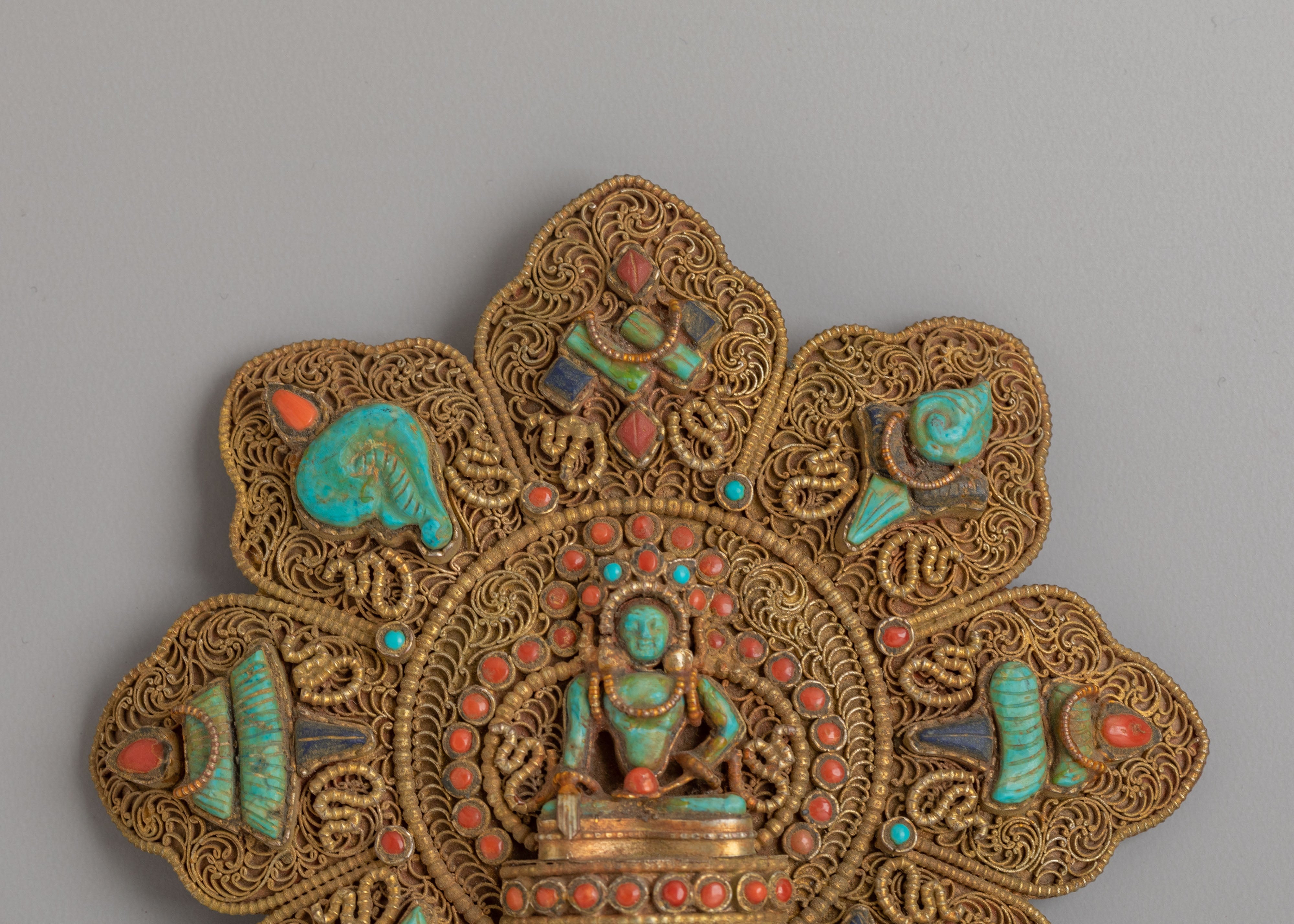 Shakyamuni Buddha Ghau Box Locket | Eight Auspicious Symbols