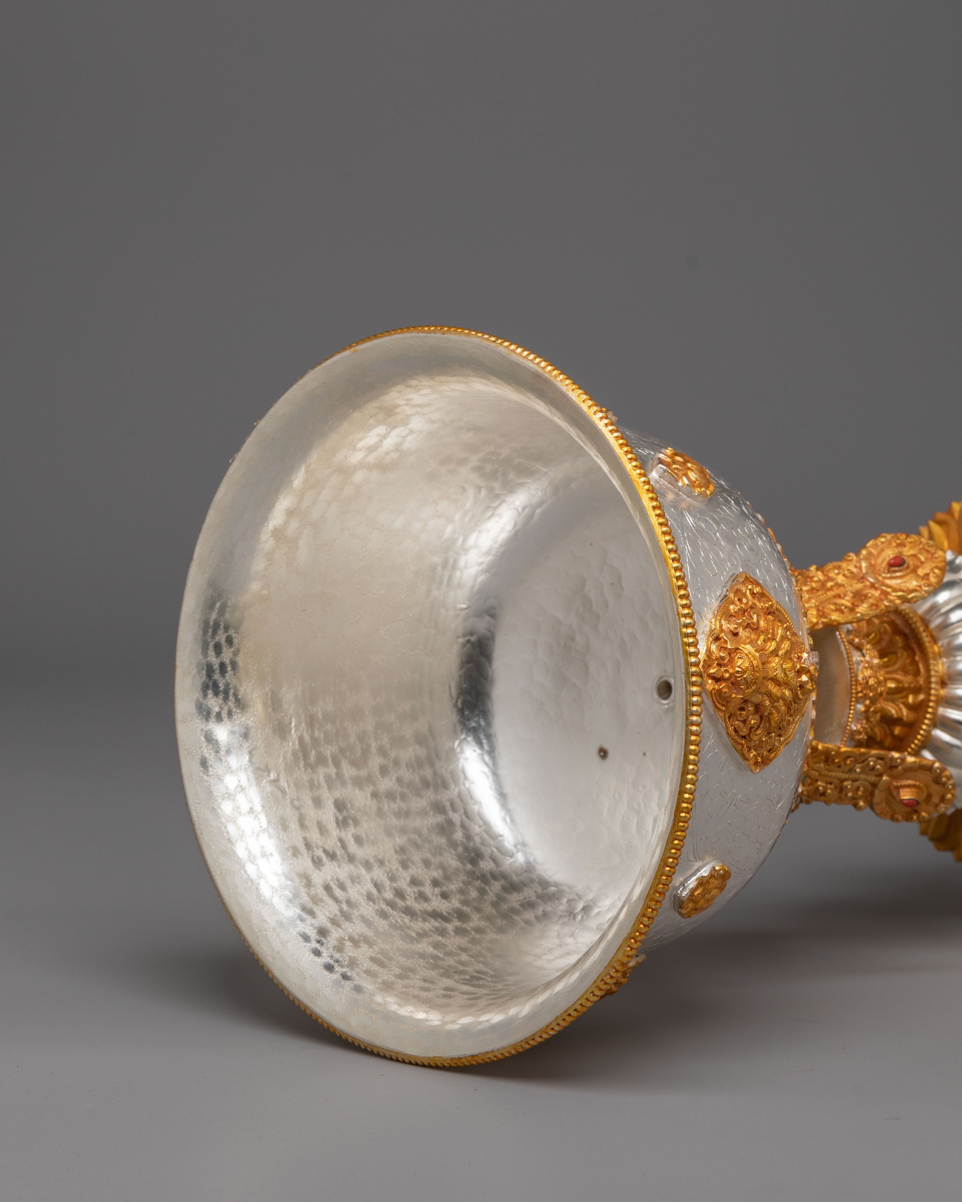 Sacred Ceremonial Butter Lamp | Gold Silver Ritual Lamp