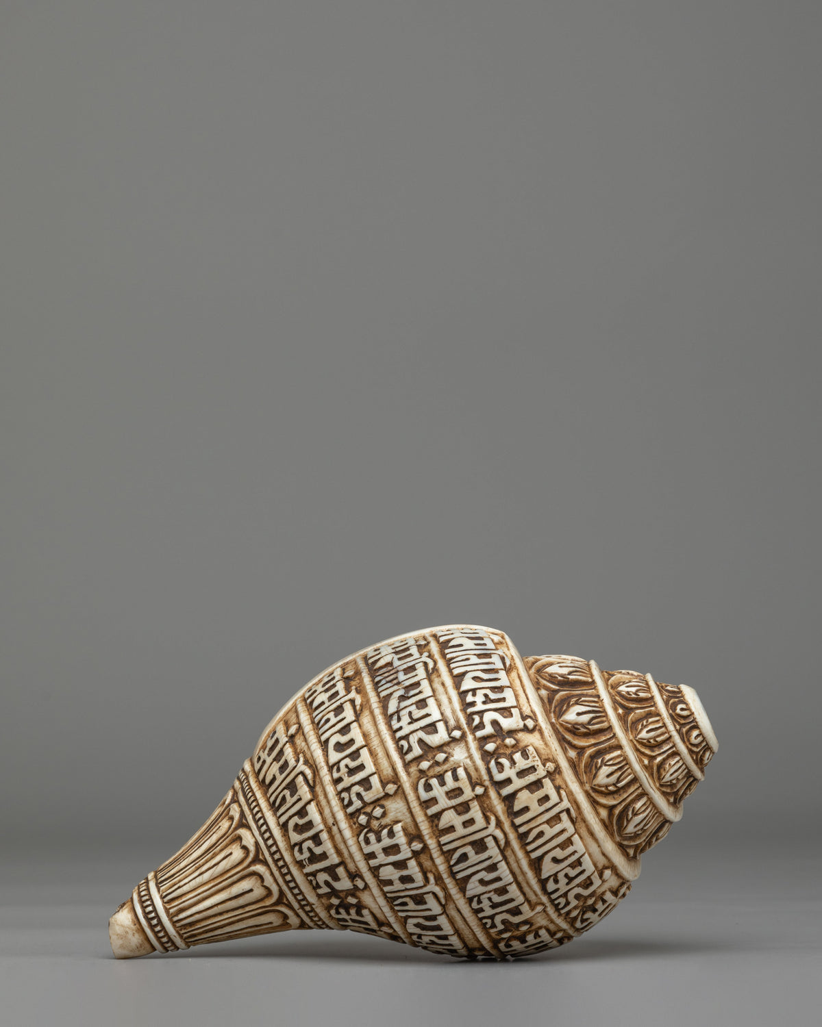 Sacred Mantra Conch | Handcrafted Tibetan Ritual Item