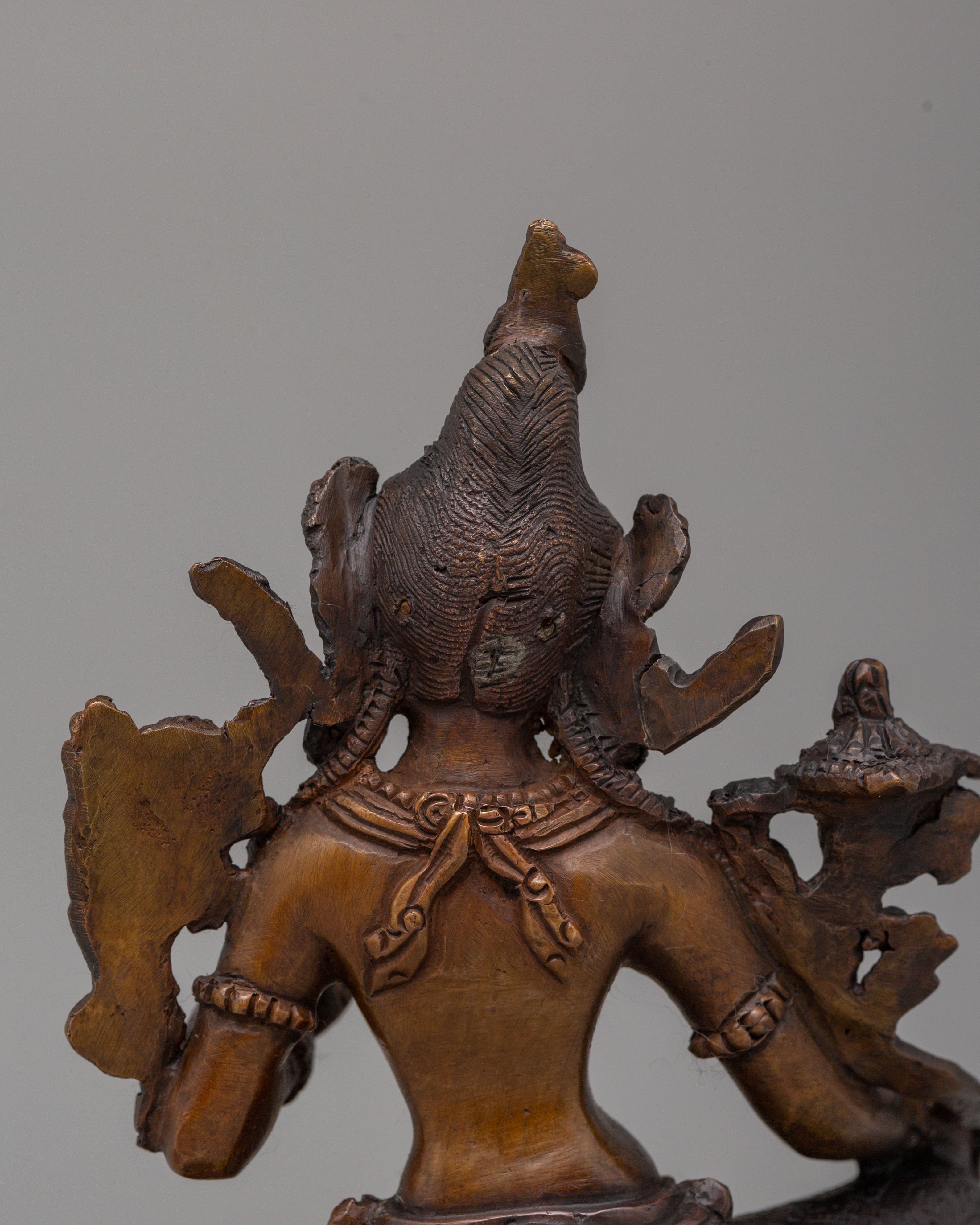 Himalayan Green Tara Goddess Statue | Oxidized Copper Tibetan Protector