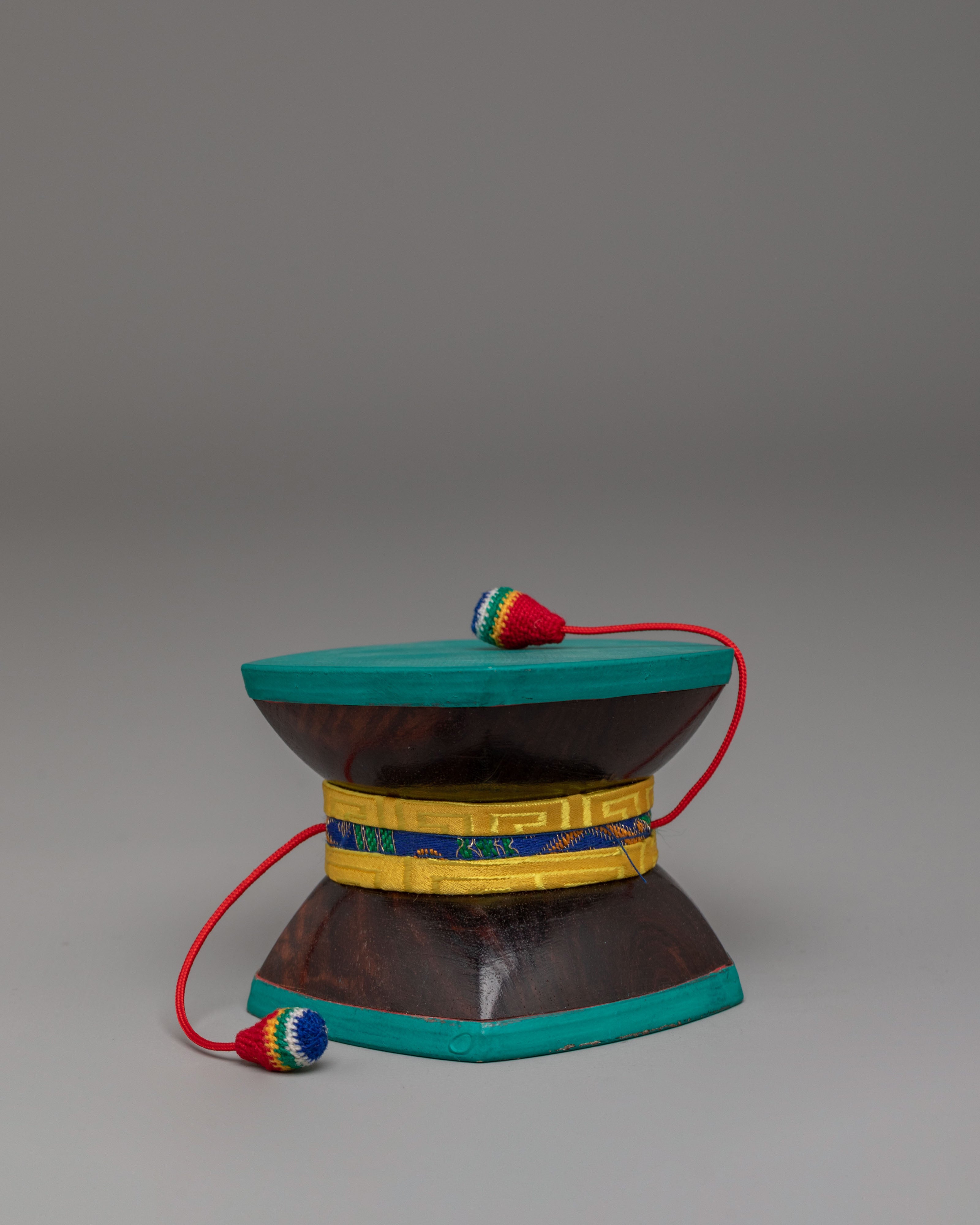 Sacred Buddhist Ritual Damaru | Traditional Red Sandalwood Meditation Drum