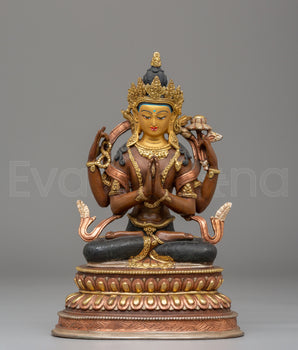 Chenresig Copper Handmade Statue | Traditional Tibetan Artwork