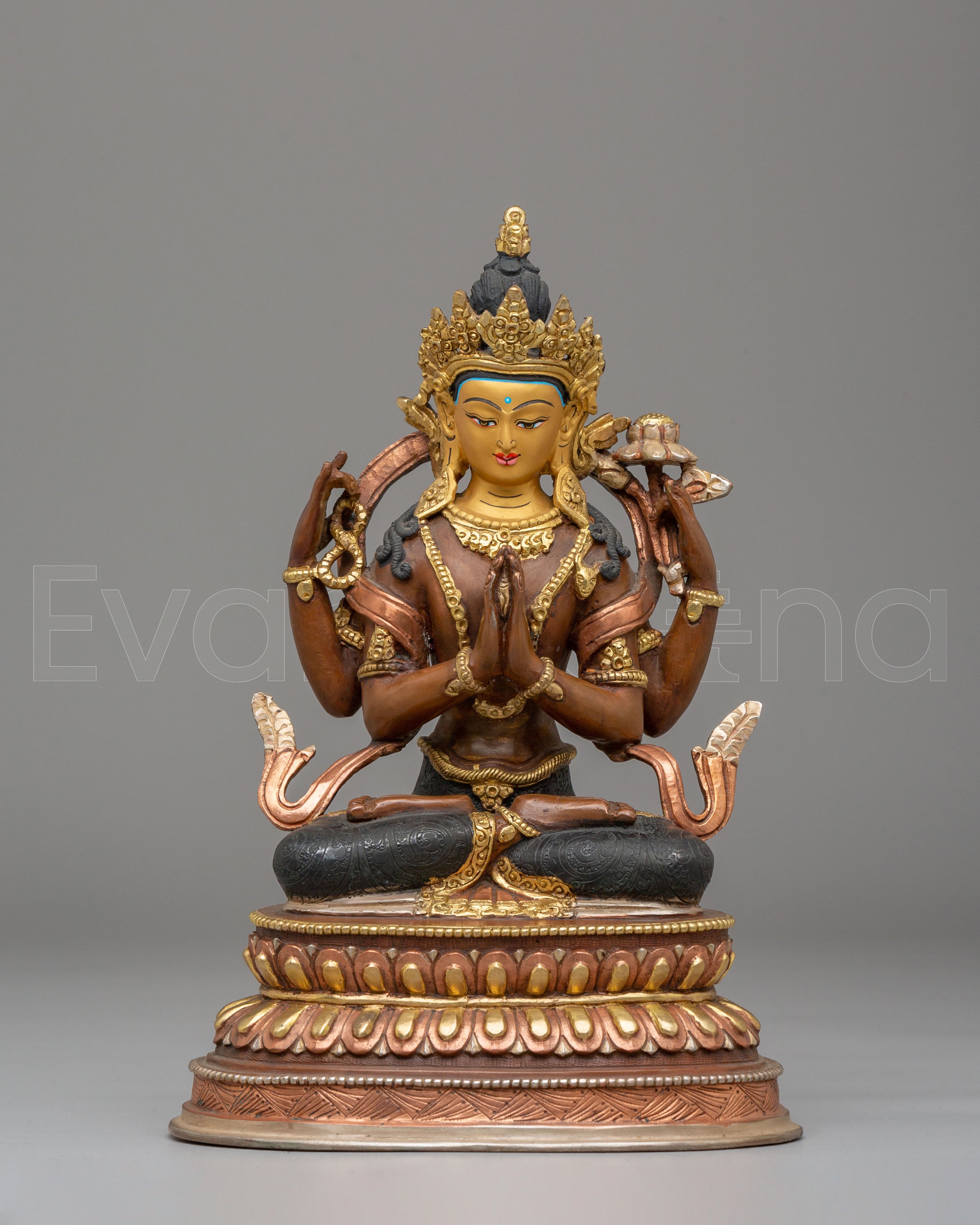 Chenresig Copper Handmade Statue | Traditional Tibetan Artwork