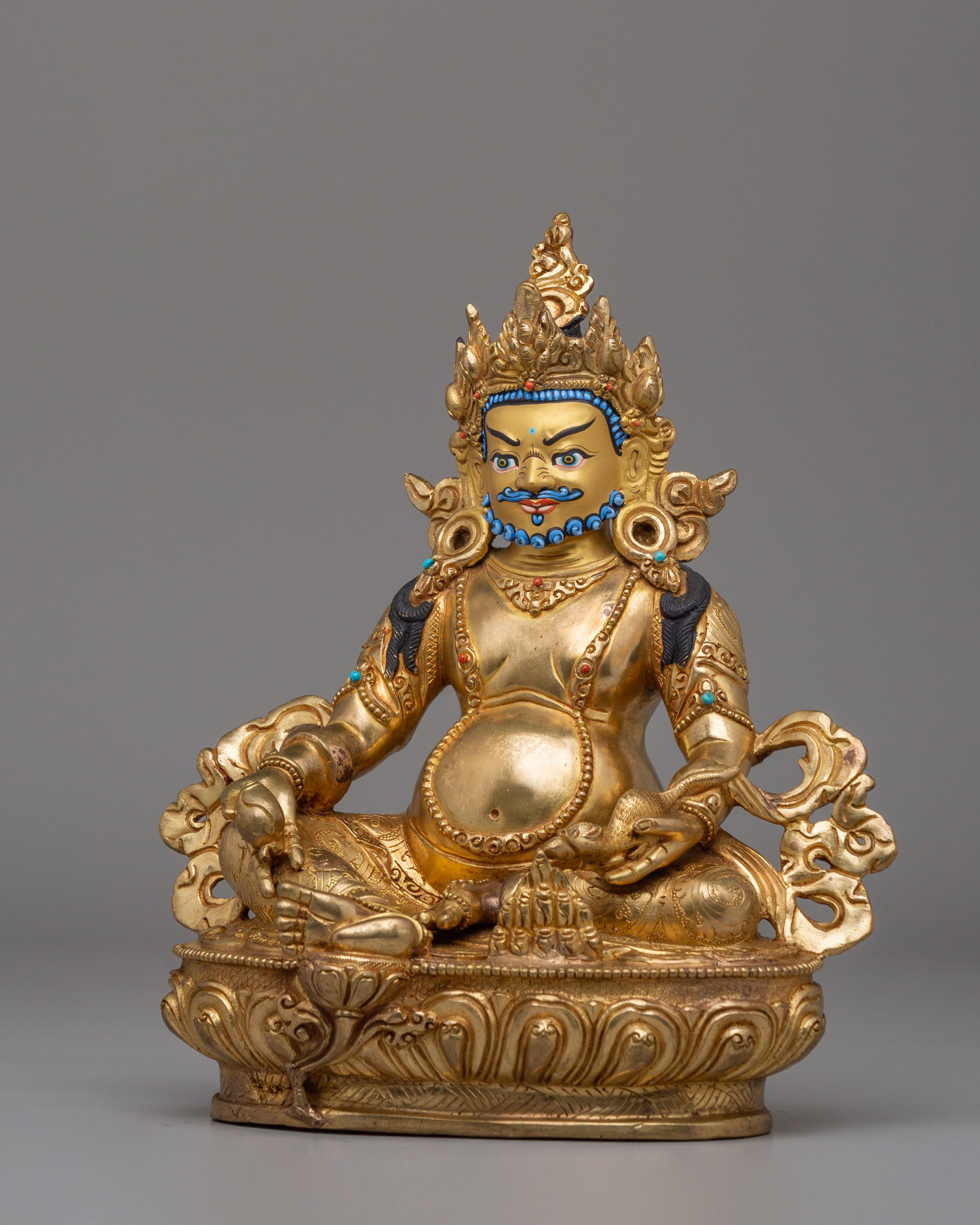 Buddhist God of Wealth Dzambhala Statue | Gold-Plated Copper Artwork