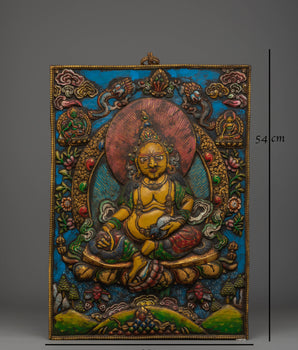 Sacred Yellow Dzambhala Wall Hanging | Tibetan Copper Art for Prosperity