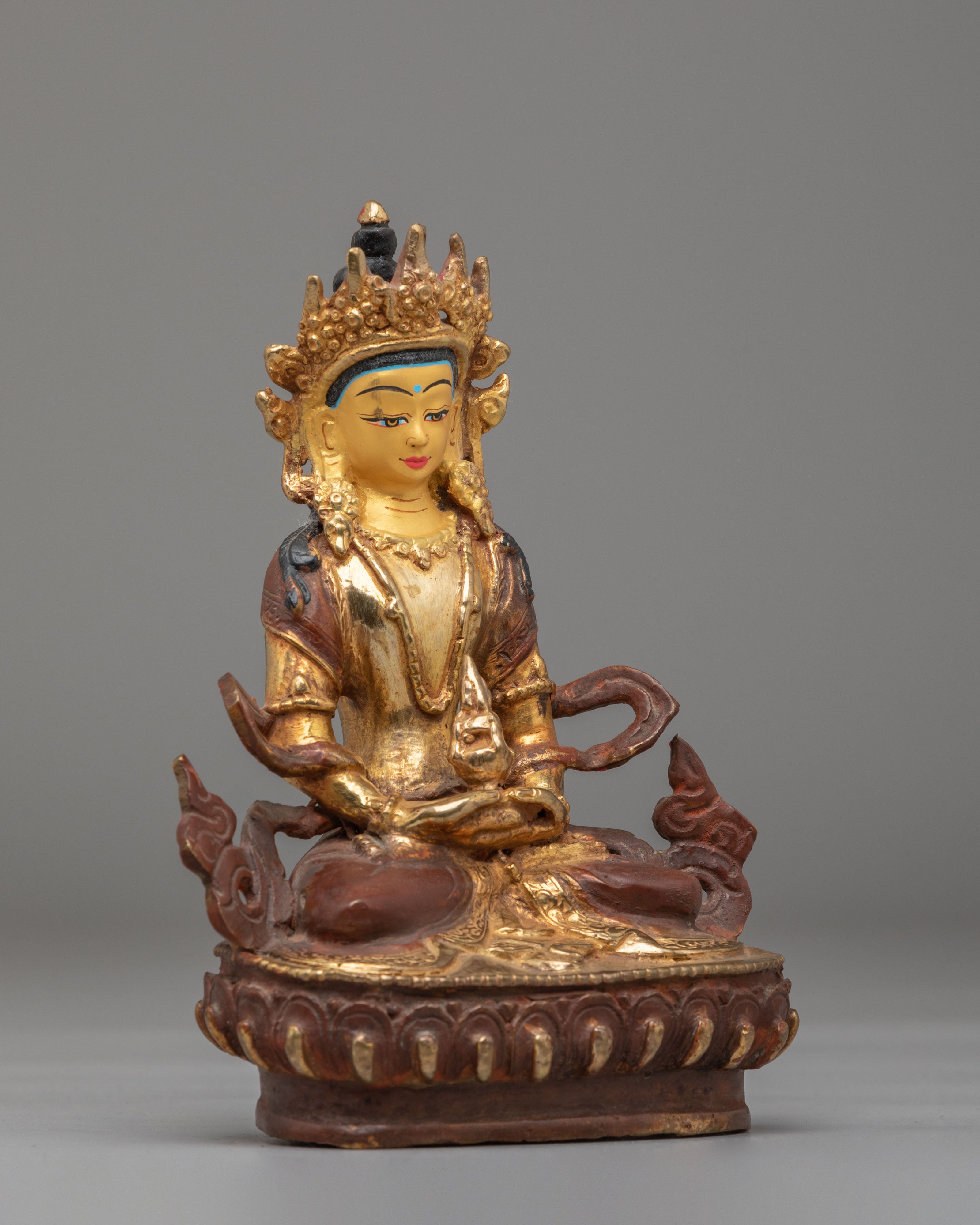 Buddhist Long Life Amitayus Statue | 24K Gold Plated Tibetan Deity