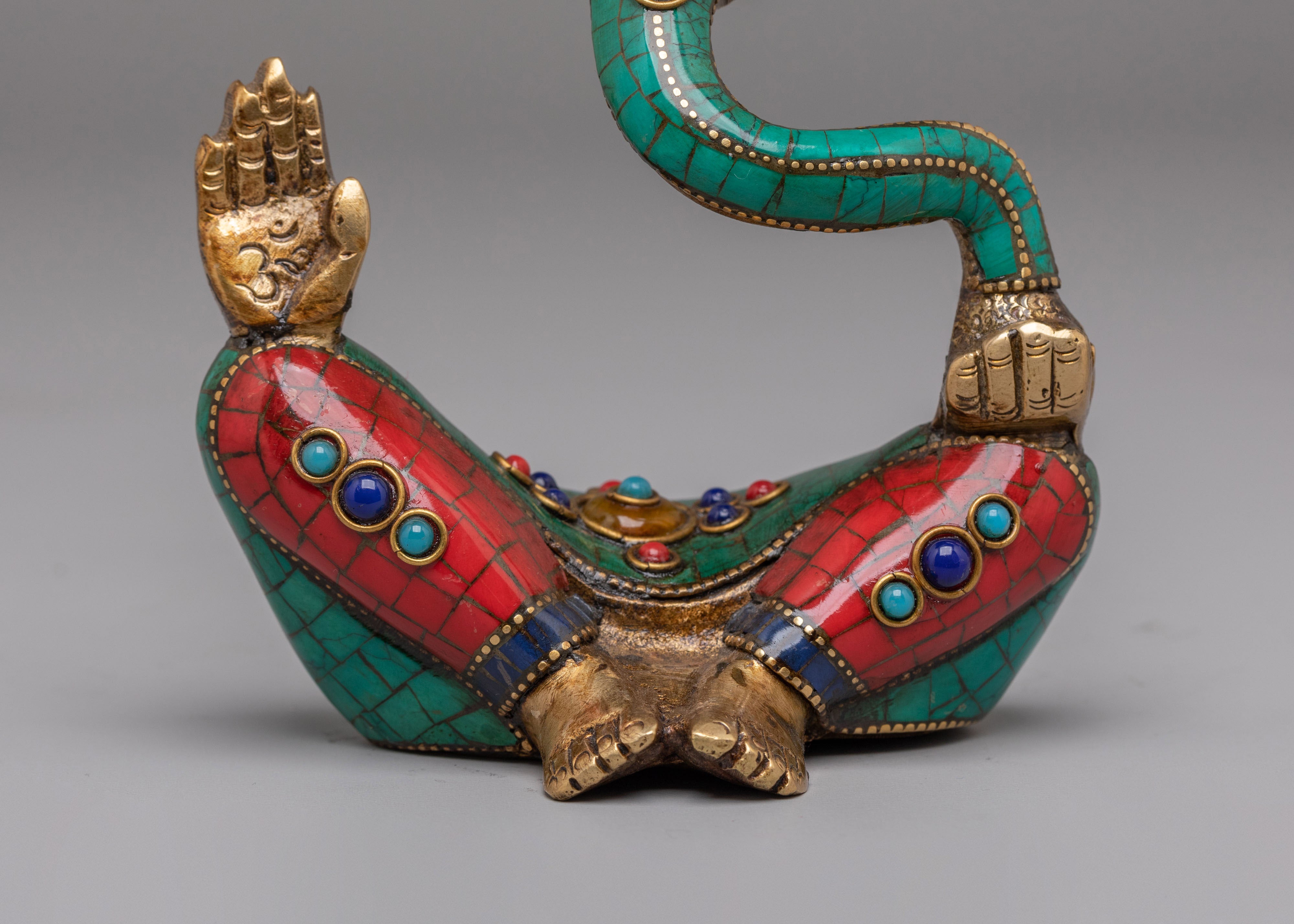 Spiritual Hindu Deity Ganesh Sculpture | Gemstone Embellished Brass Statue