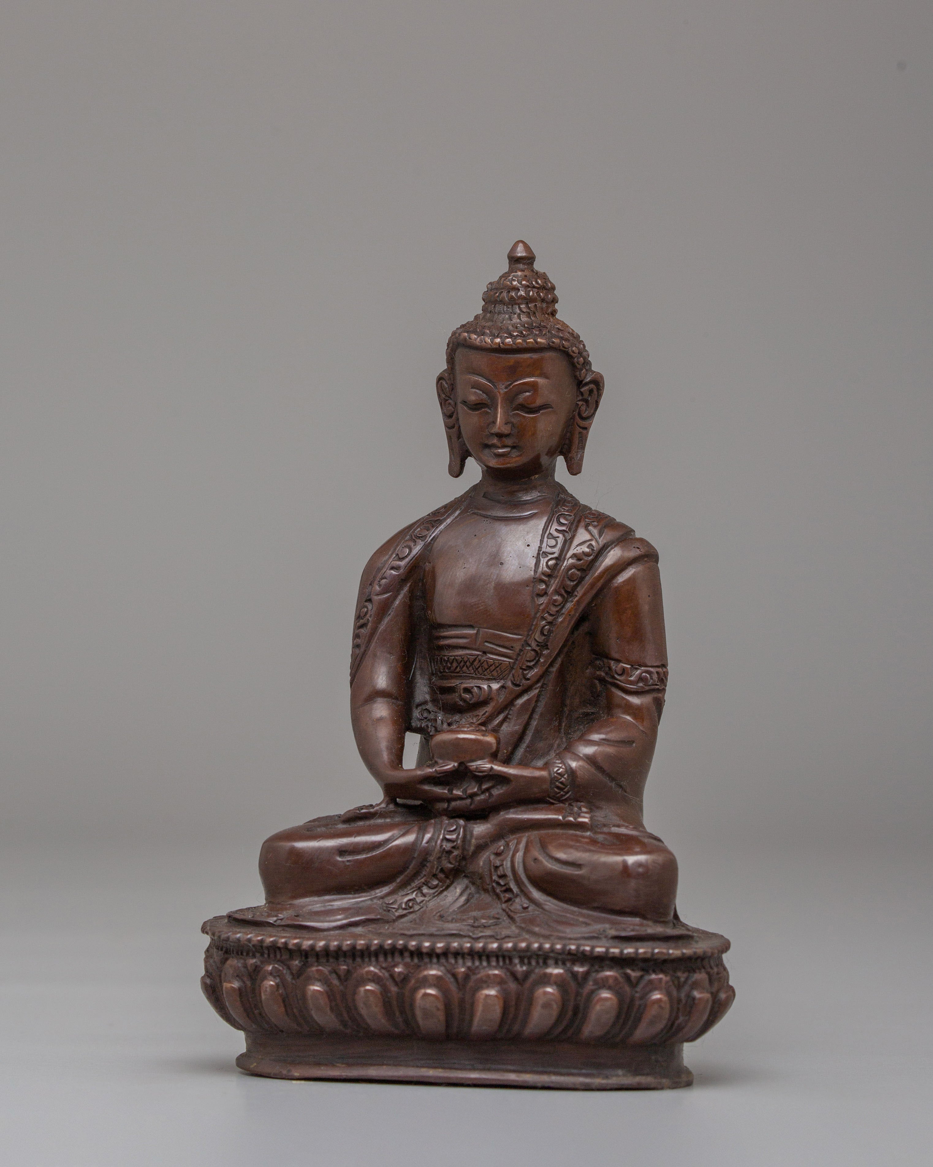 Sacred Amitabha Buddha Altar Statue | Oxidized Copper Buddhist Sculpture
