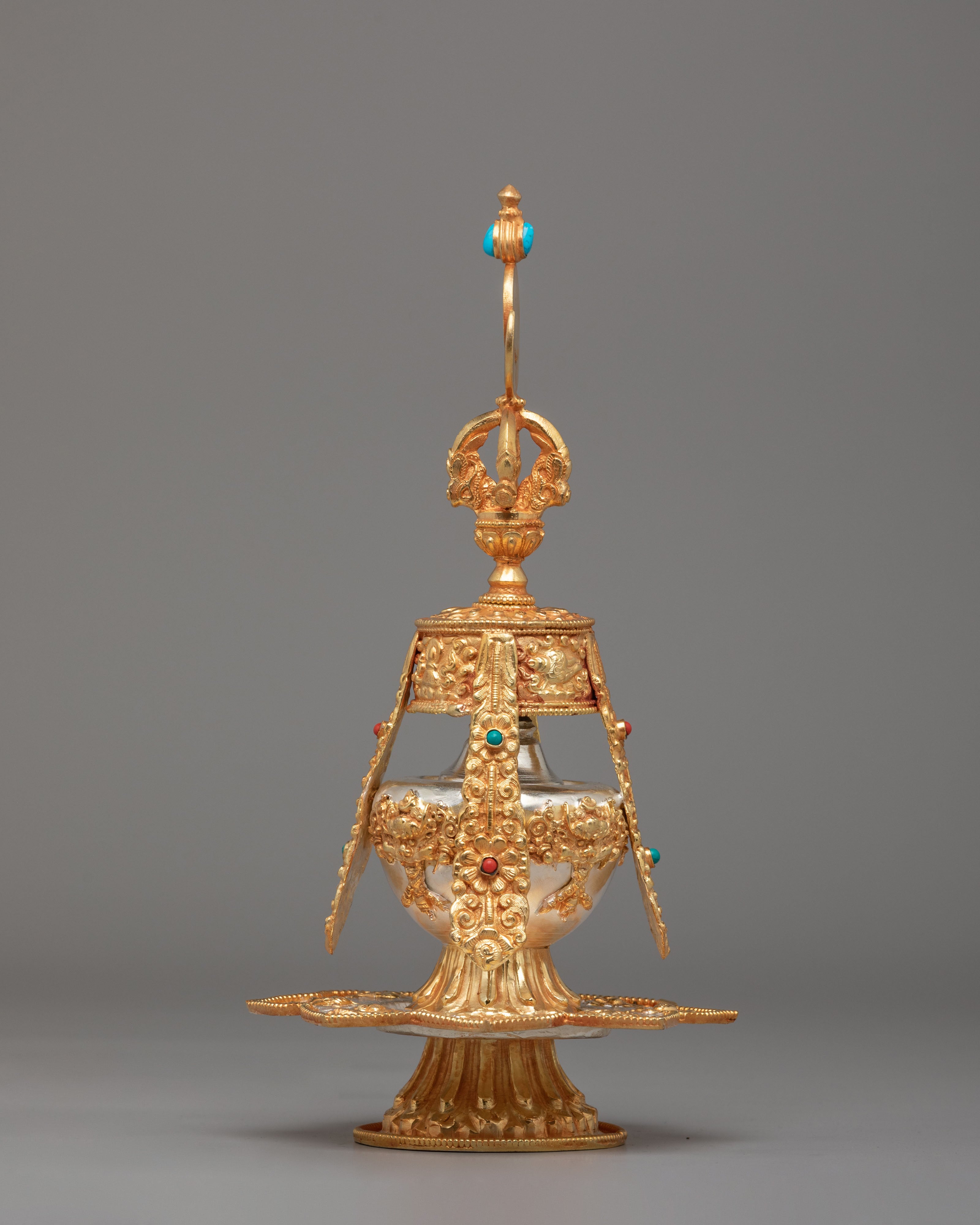 Traditional Tibetan Longlife Vessel | Gold Plated Copper Altar Vase