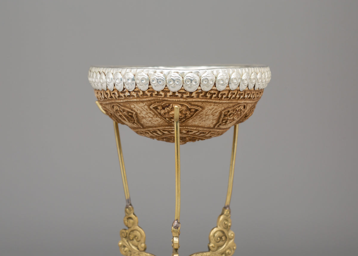 Buddhist Skull Cup with Stand | Kapala Ritual Tool for Spiritual Ceremonies