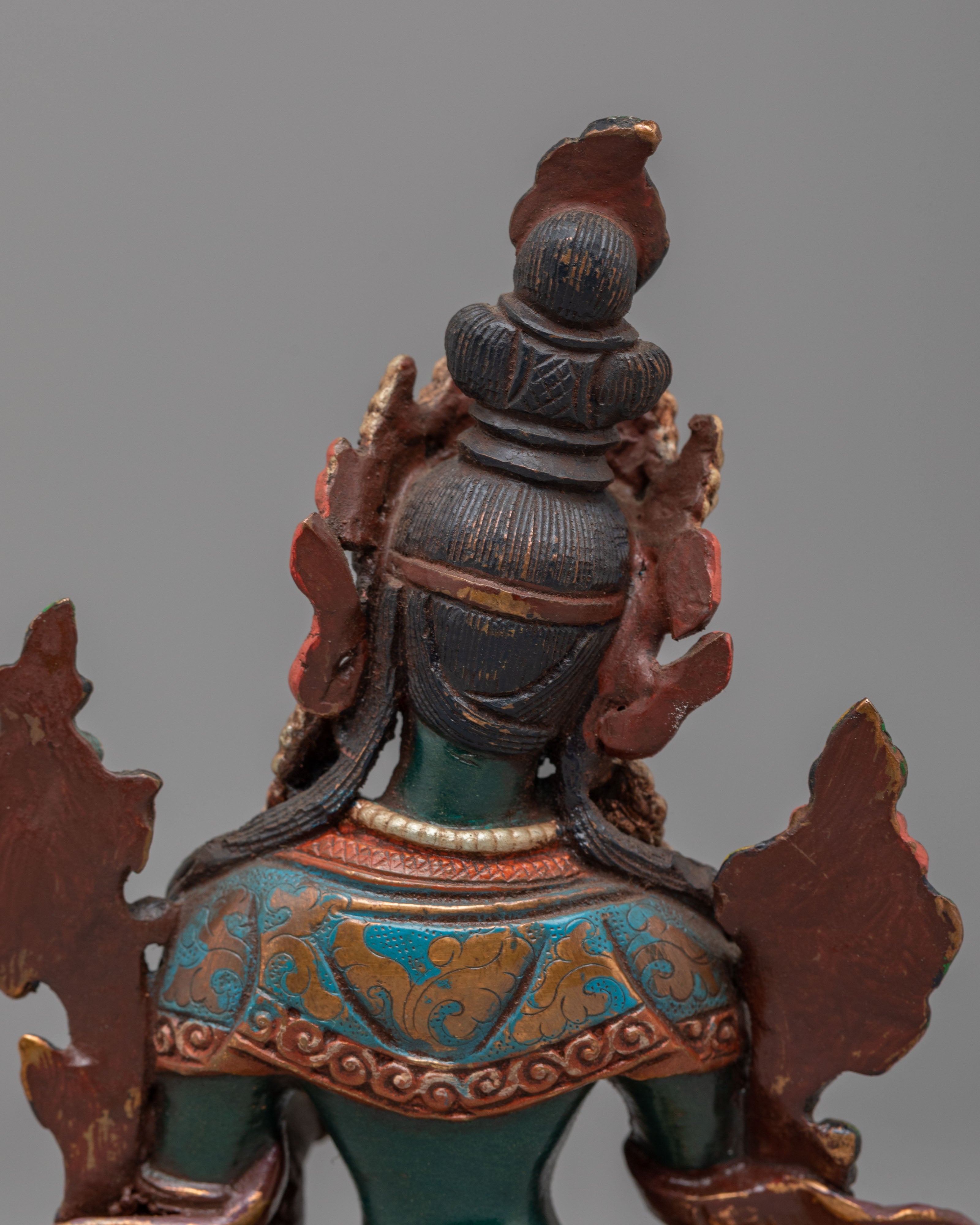 Himalayan Altar Green Tara Deity Statue | Copper Body with Silver Plating