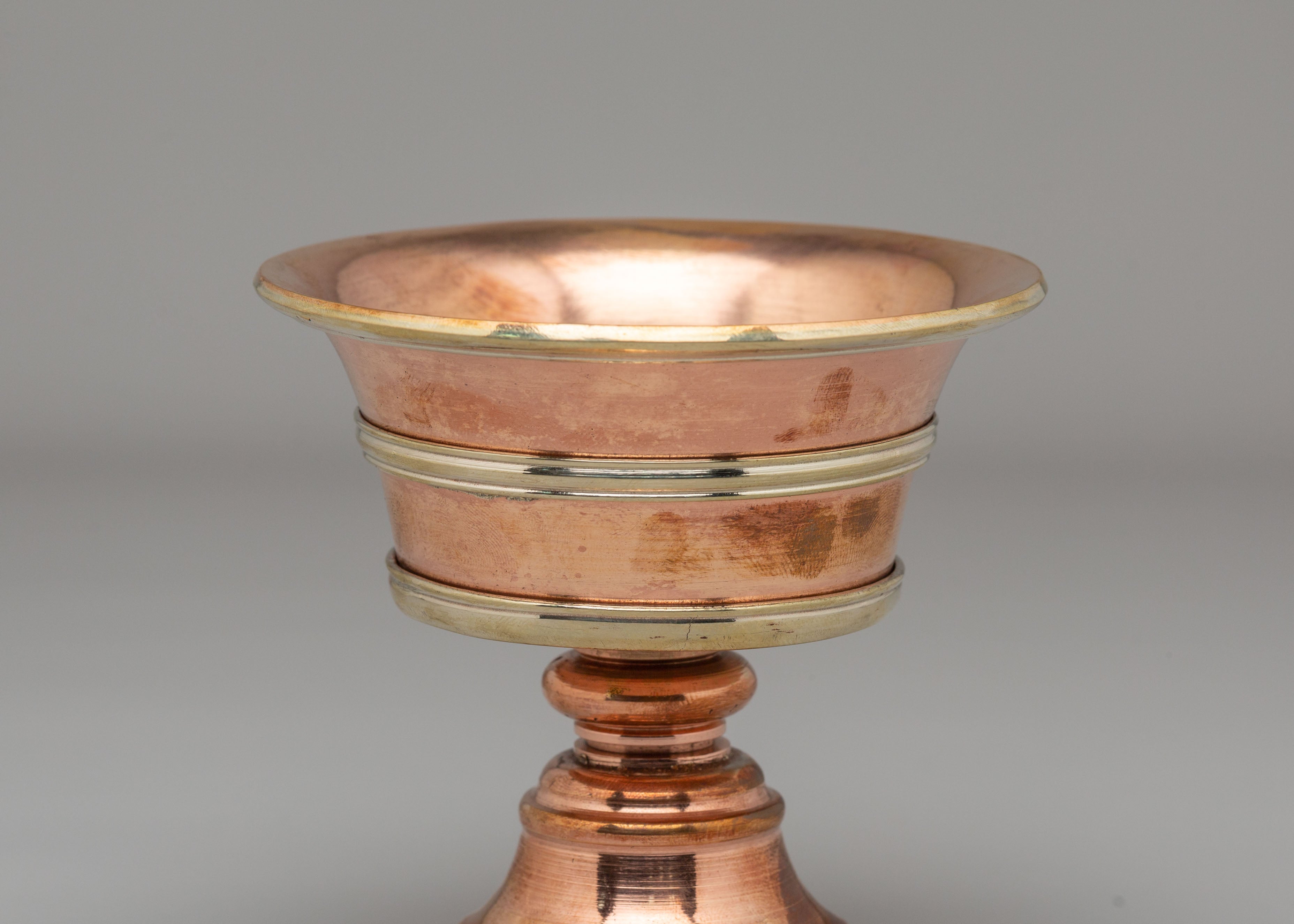 Tibetan Butter Lamp for Altar | Copper and White Metal Altar Offering Lamp