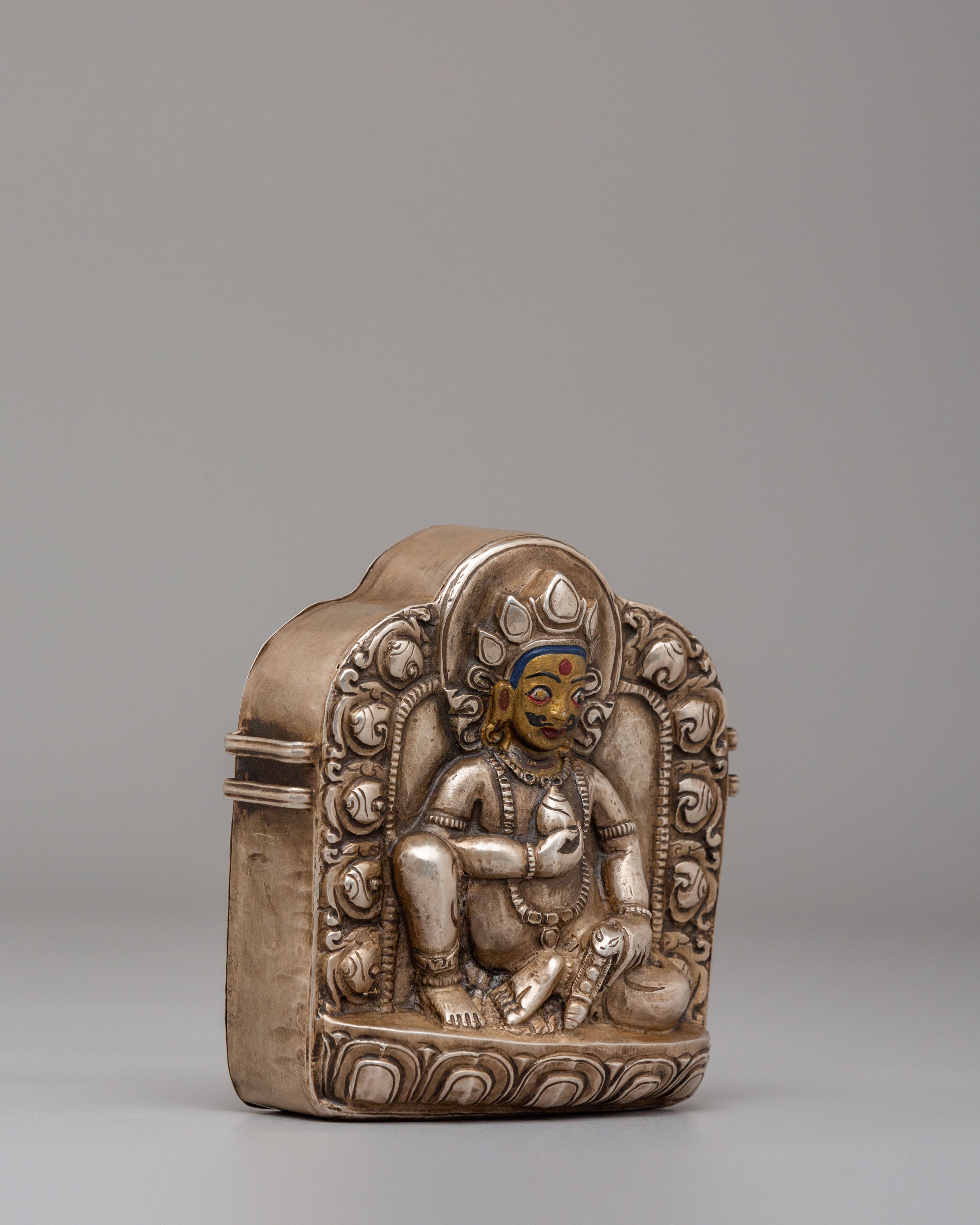 Spiritual Dzambhala Ghau Box | Silver Buddhist Treasure Box