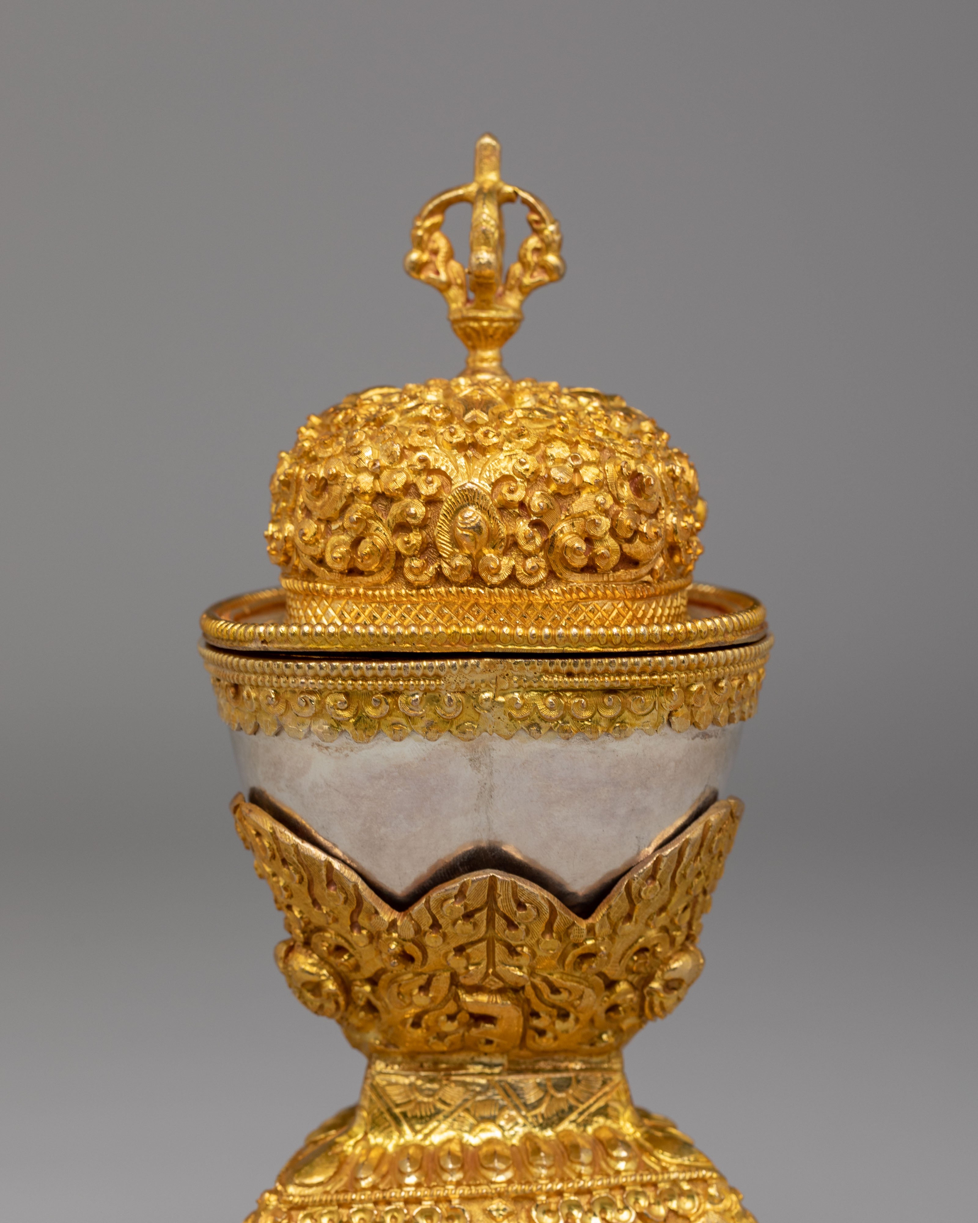 Spiritual Handcrafted Ritual Kapala Set | Gold & Silver Plated Tibetan Vessels