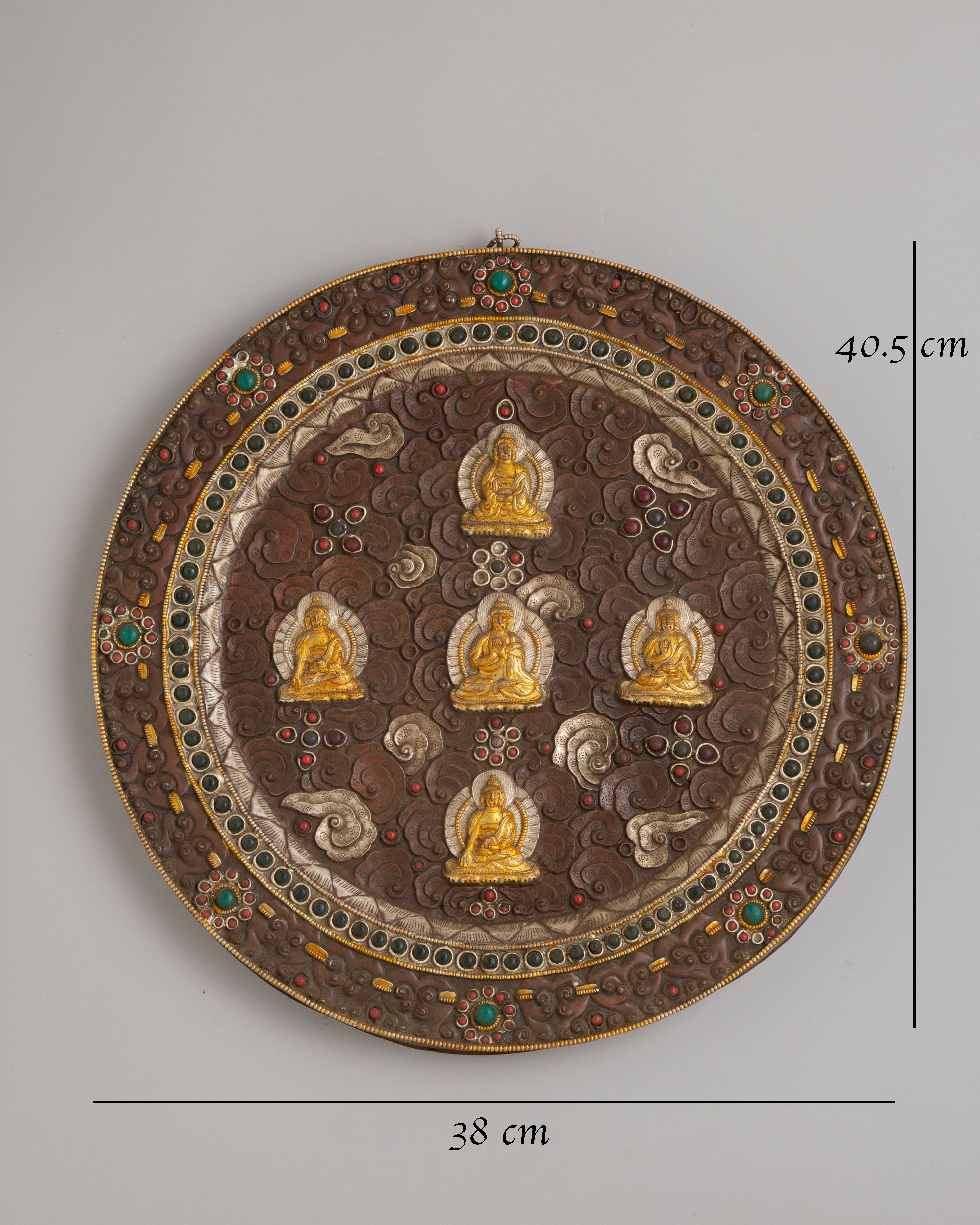 Sacred Five-Buddha Mandala Wall Hanging | Traditional Tibetan Artwork
