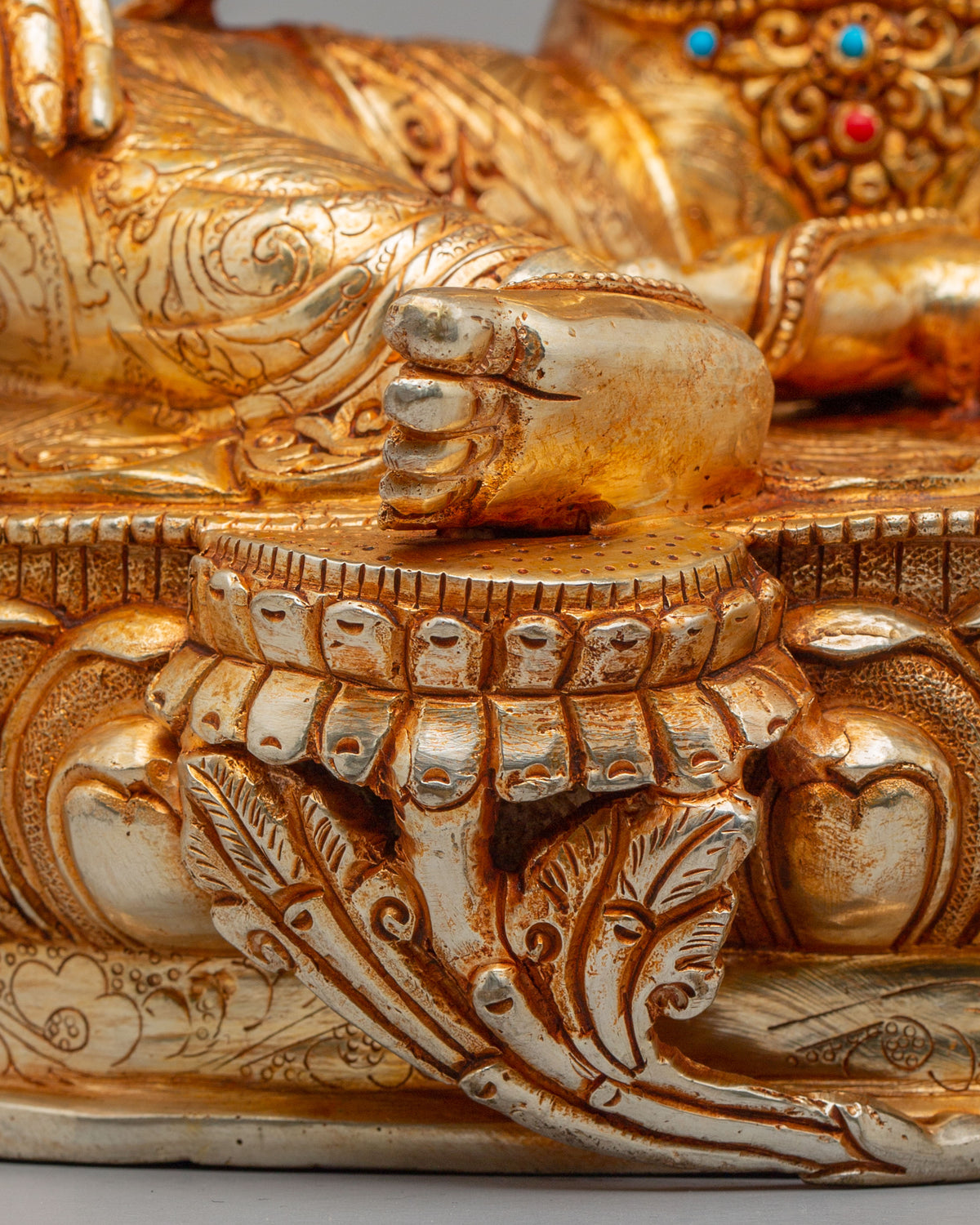 Handcrafted Green Tara Altar Sculpture | 24K Gold Plated Copper Statue