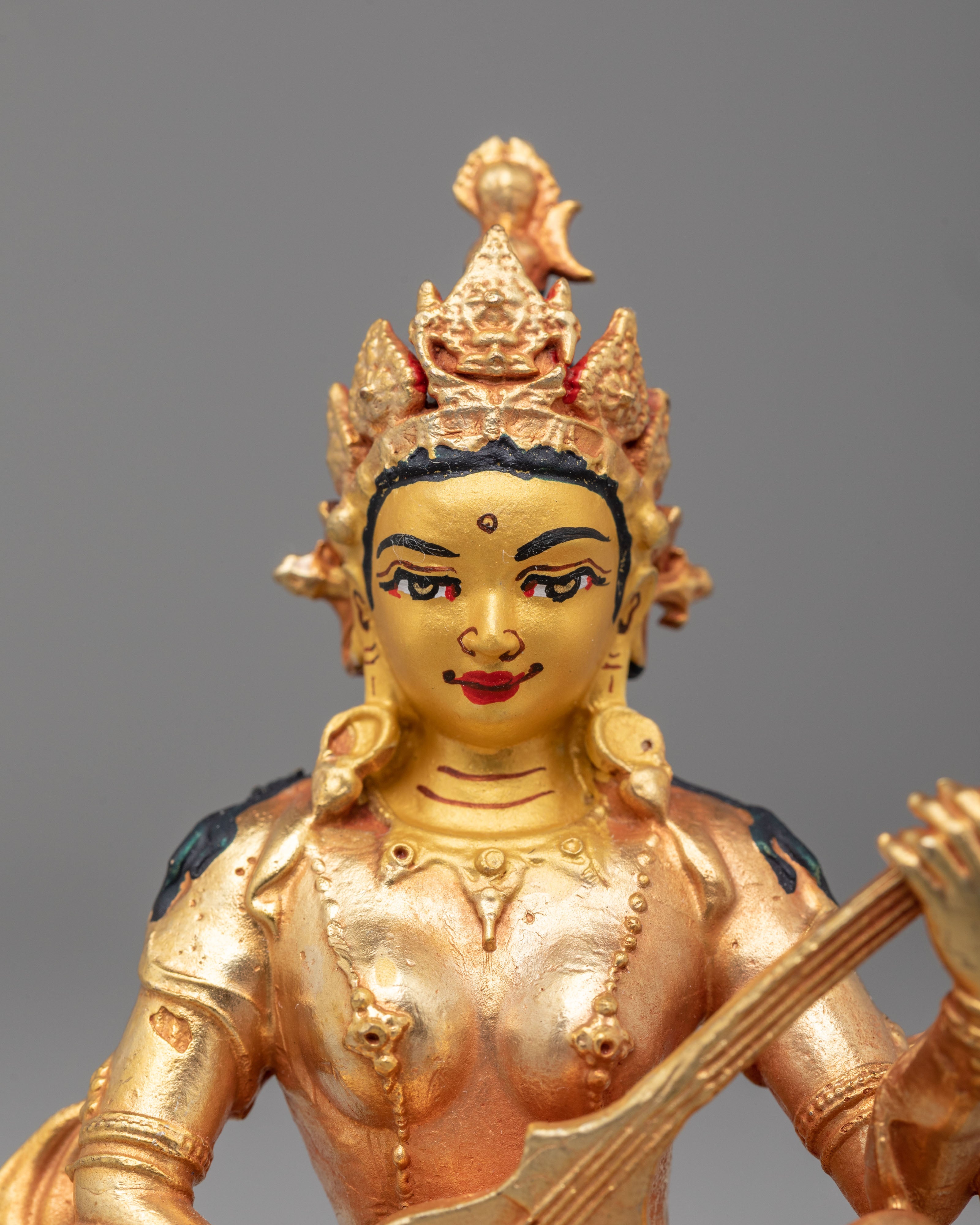 Goddess of Knowledge Saraswati Statue | 24K Gold Plated Saraswati