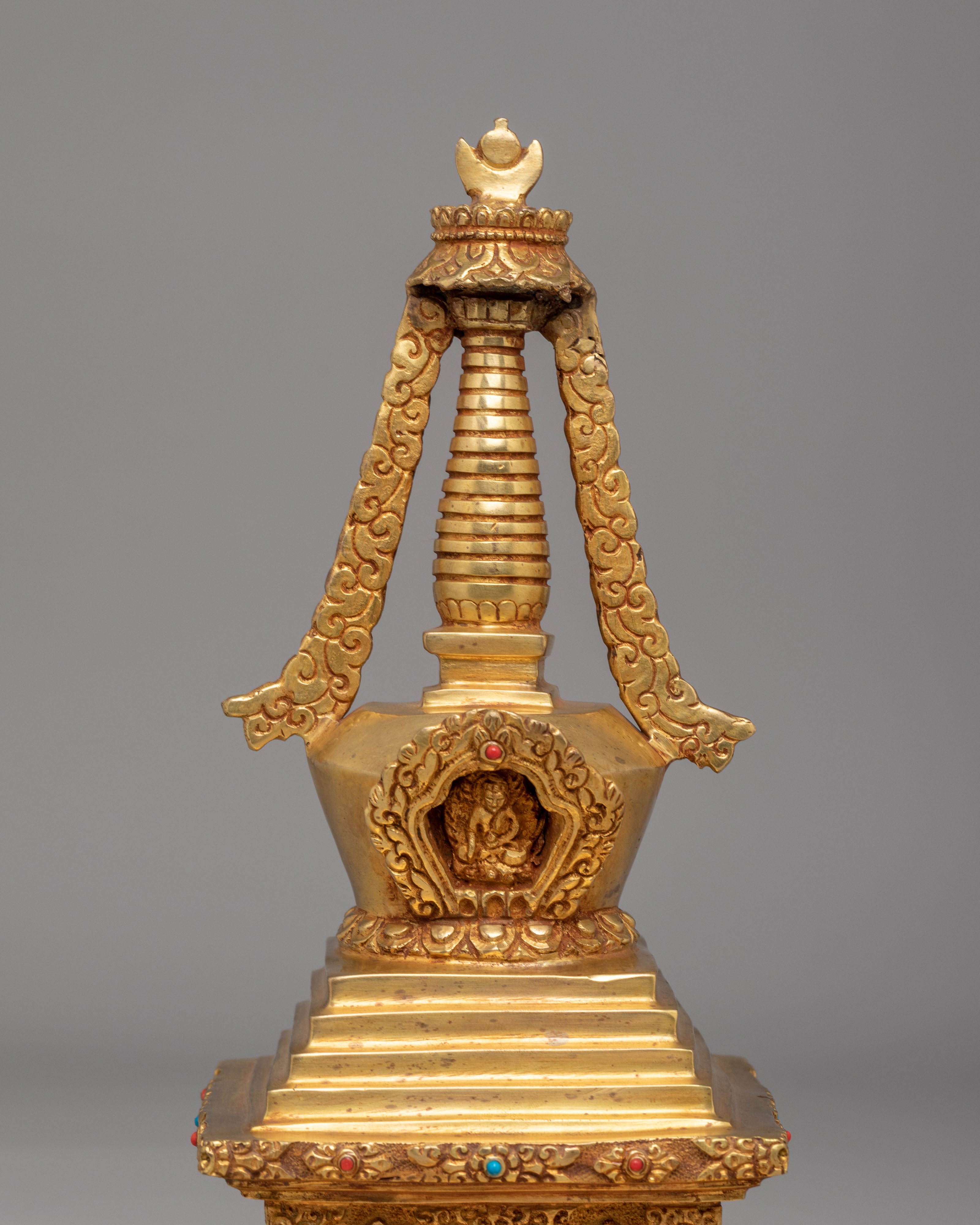 Handmade Sacred Enlightenment Stupa | Gold Plated Buddhist Decor