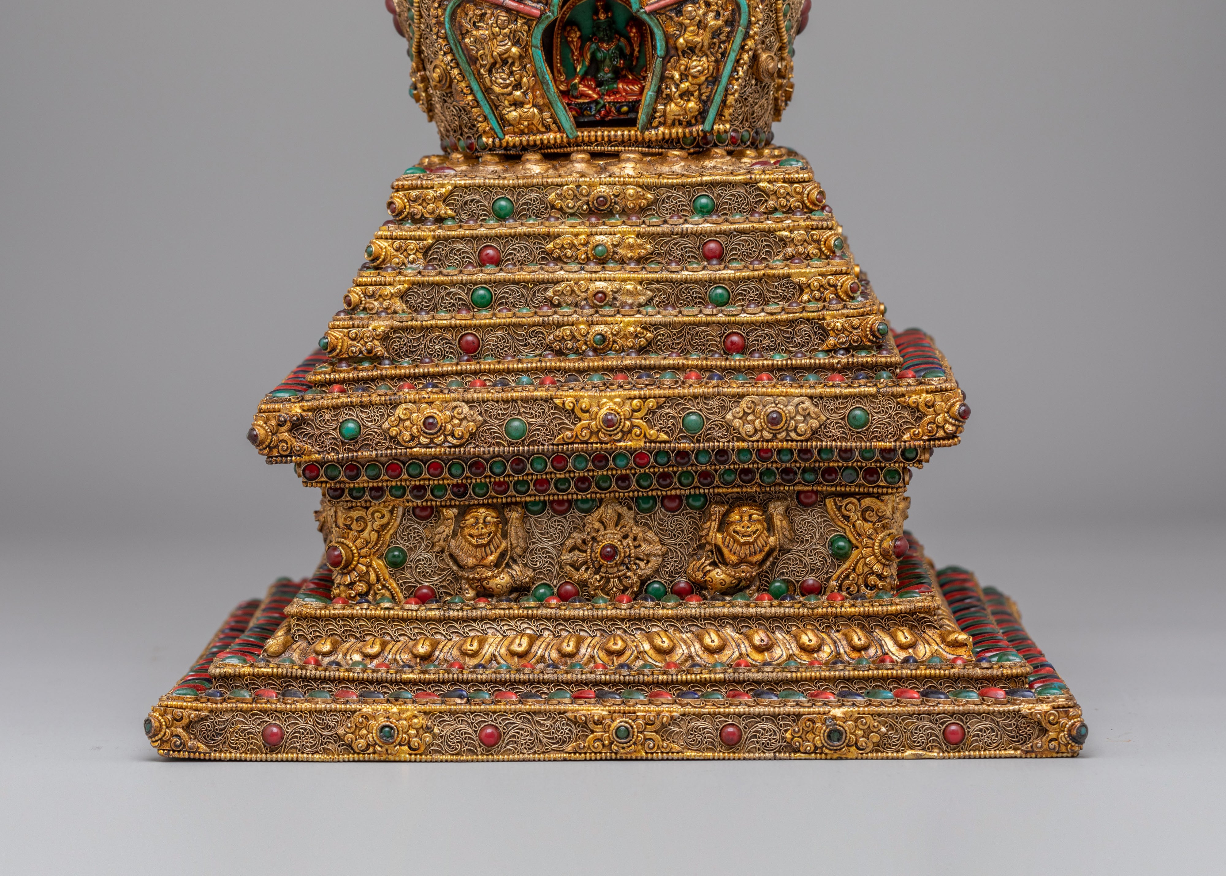 Gold-Plated Enlightenment Chorten | Handmade Buddhist Altar Decor