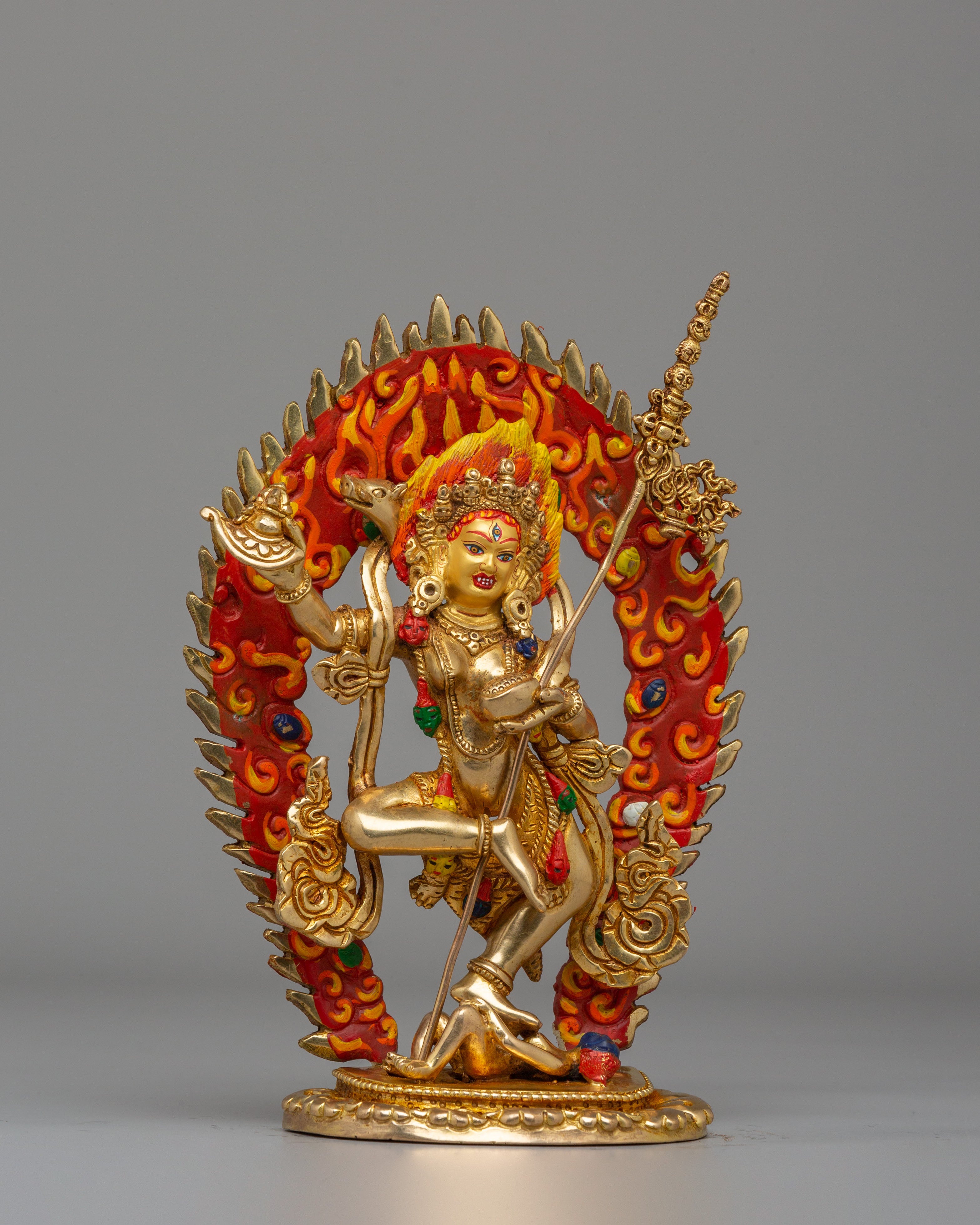 Protector Deity Dorje Phagmo Statue | Handcrafted Copper Body with Gold Plating