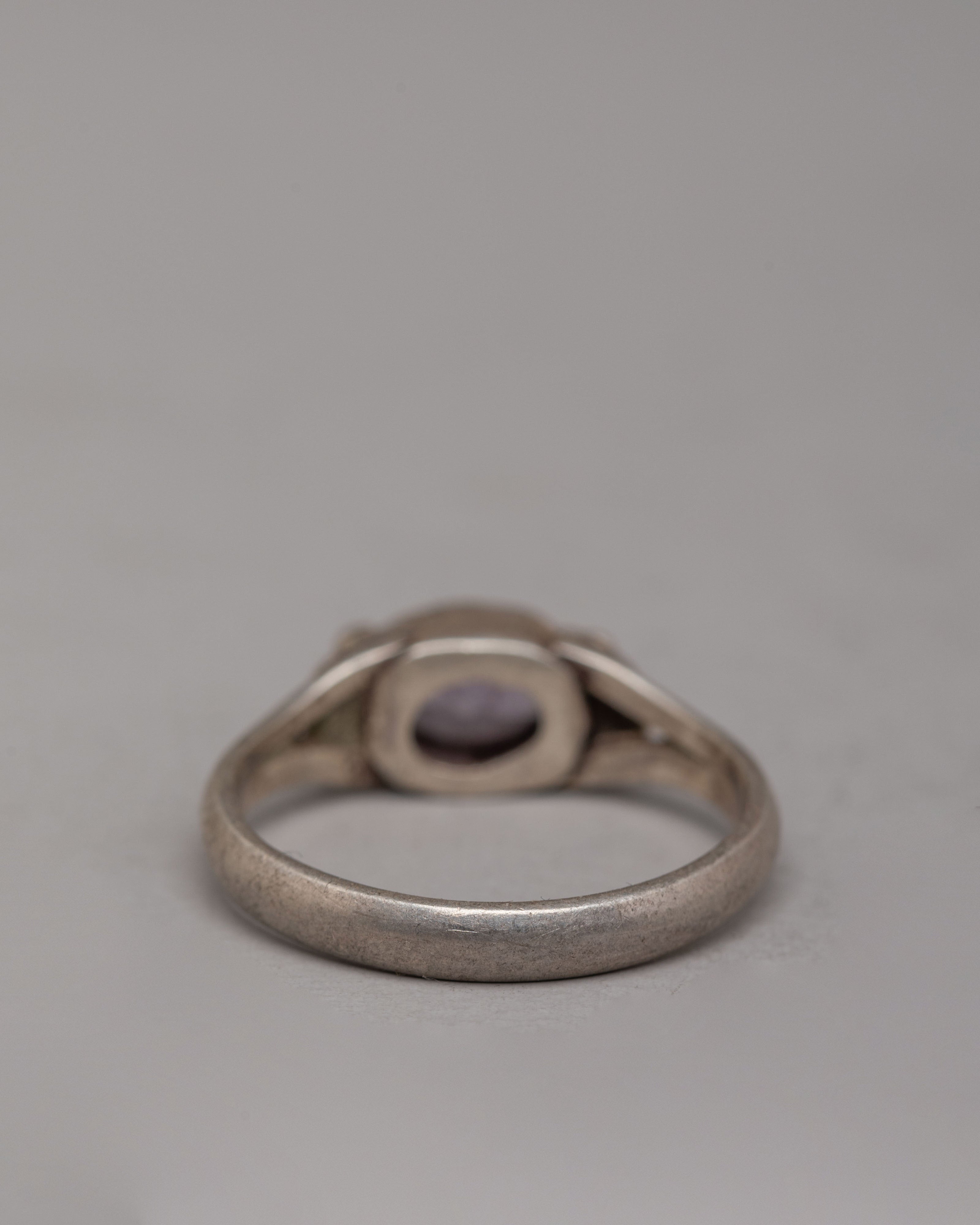 Handcrafted Tibetan Ring | Silver Jewelry with Natural Zircon