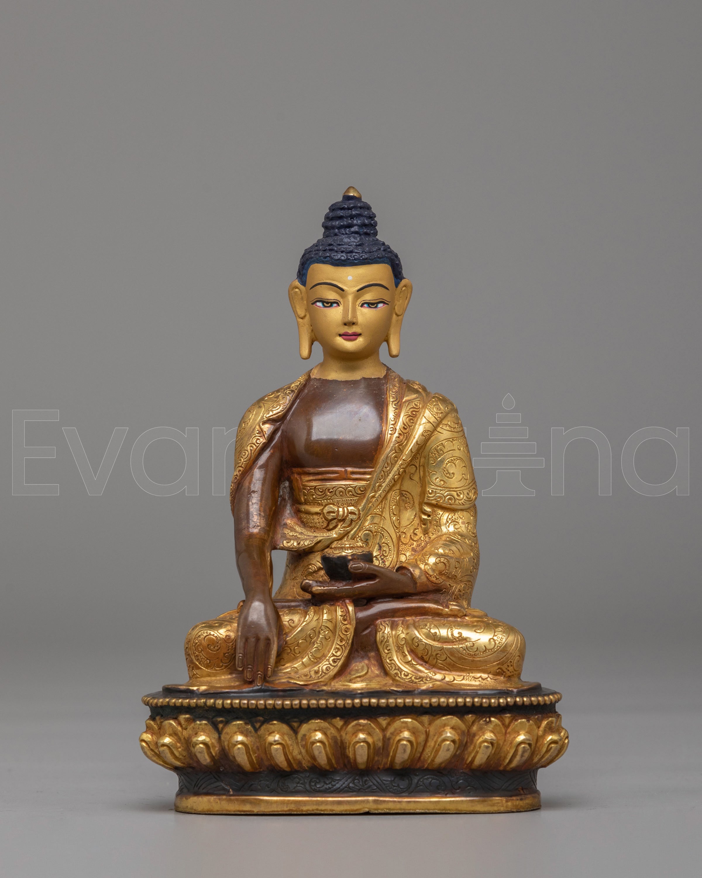 Himalayan Altar Shakyamuni Buddha Statue | Oxidized Copper Body with 24K Gold Plating
