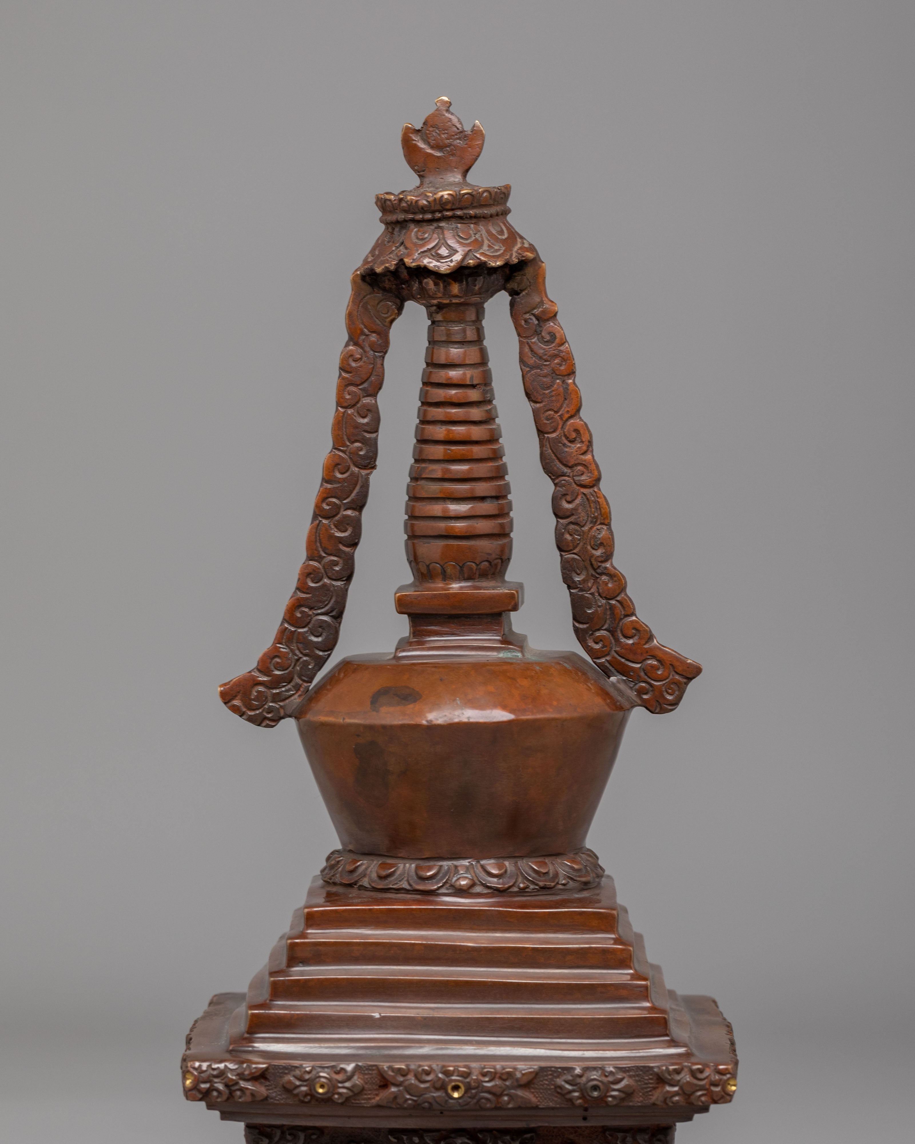 Himalayan Enlightenment Prayer Stupa | Oxidized Copper Decor