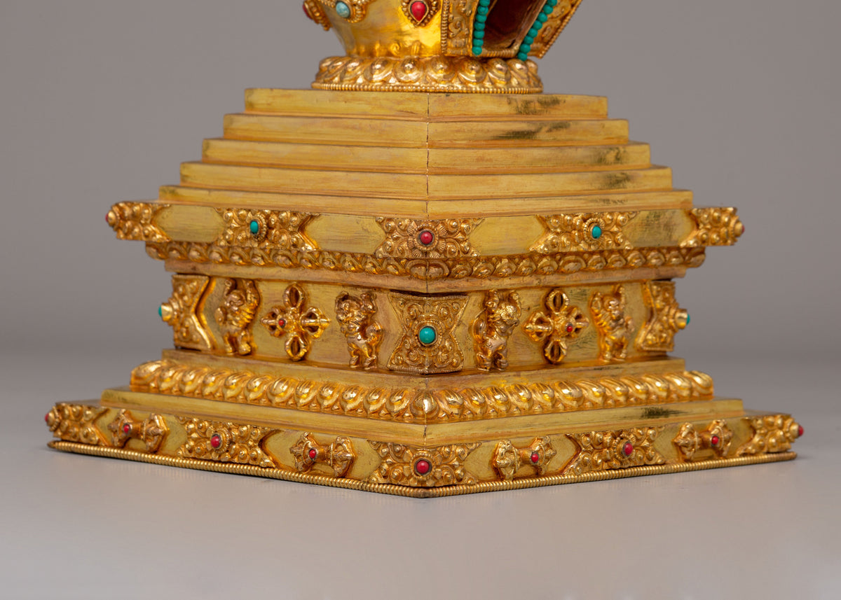 Tibetan Ritual Enlightenment Stupa | Gold Plated Copper Stupa