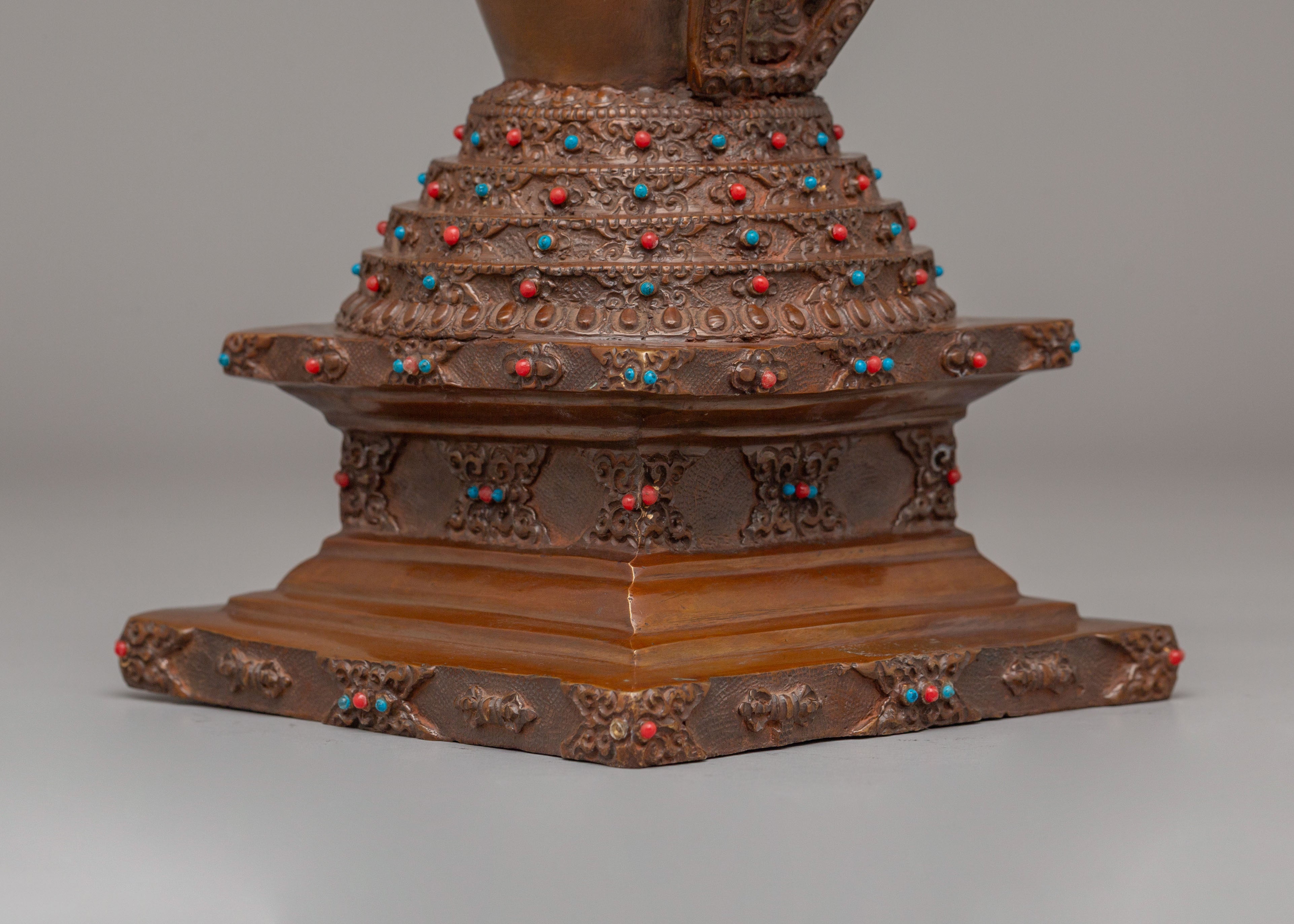 Traditional Lotus Blossom Stupa for Ritual |Oxidized Copper Shrine