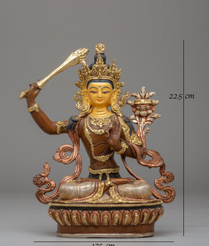 Handcrafted Tibetan Manjushri Copper Statue | Wisdom Deity Statue